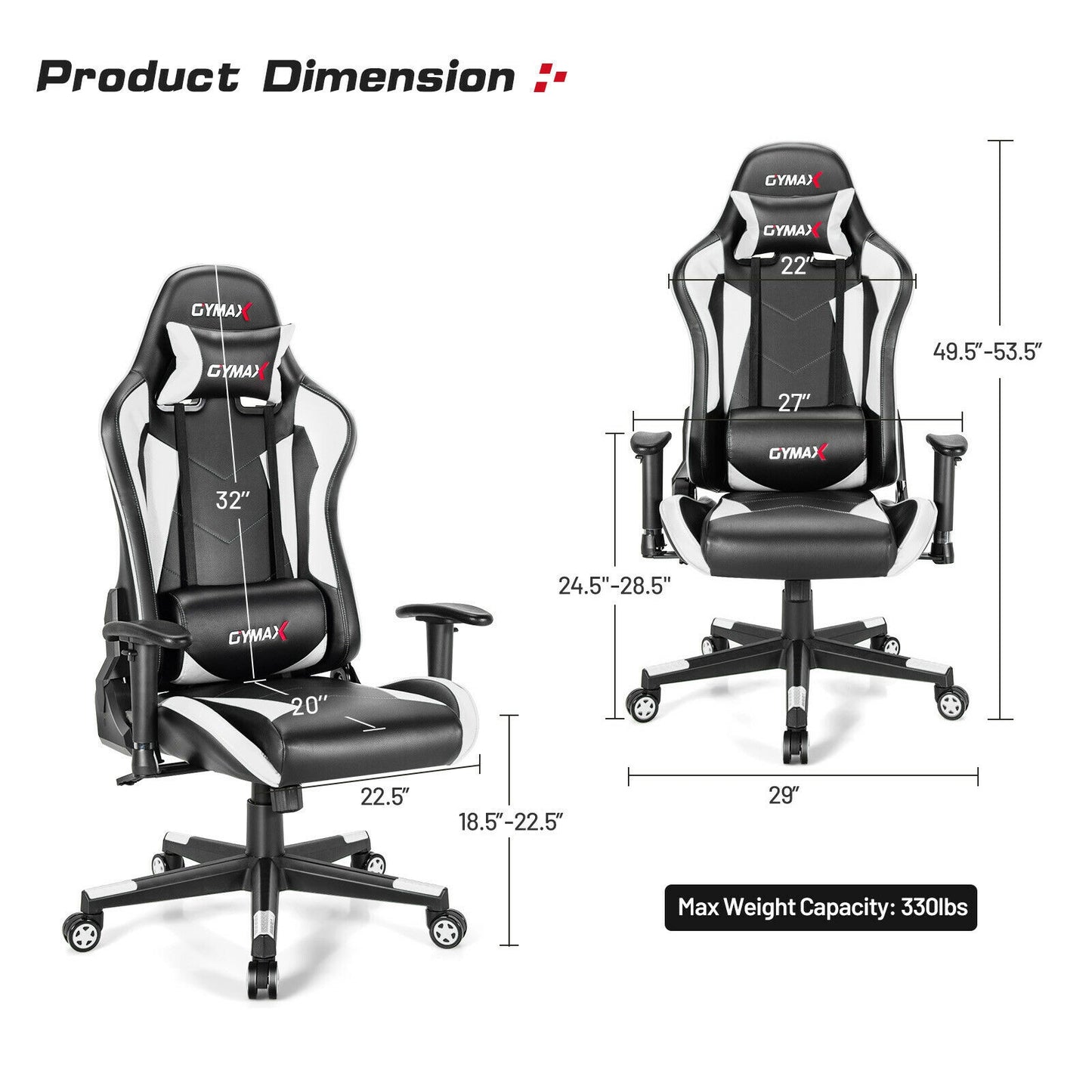 Gaming Chair Adjustable Swivel Racing Style Computer Office Chair-White Kids Crystal