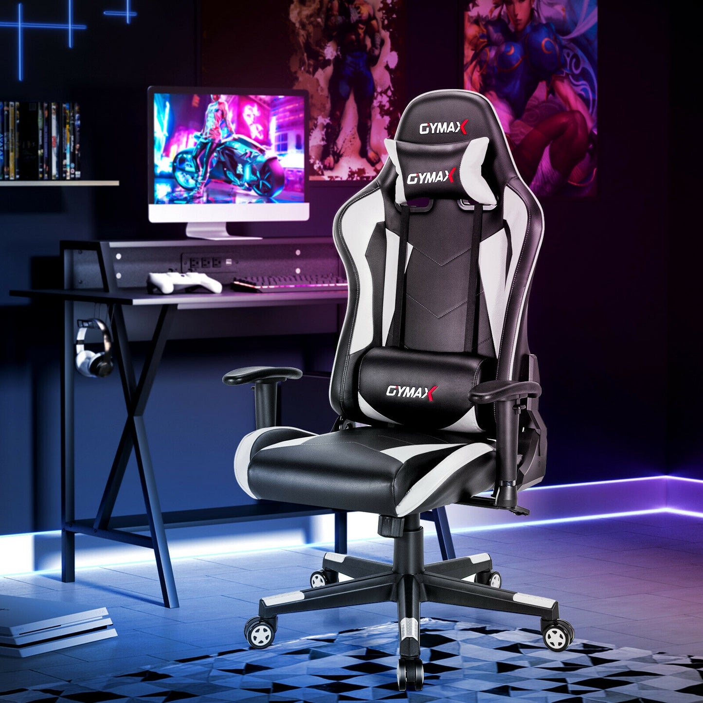 Gaming Chair Adjustable Swivel Racing Style Computer Office Chair-White Kids Crystal