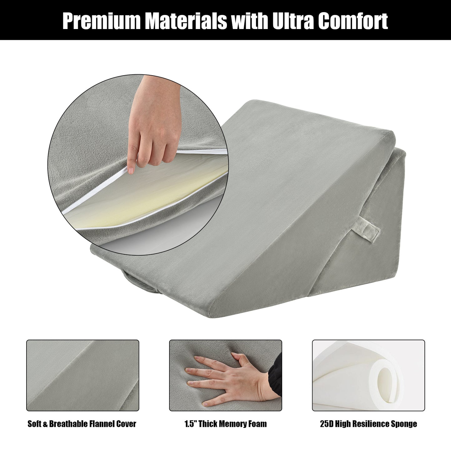 Adjustable Memory Foam Reading Sleep Back Support Pillow-Gray Kids Crystal