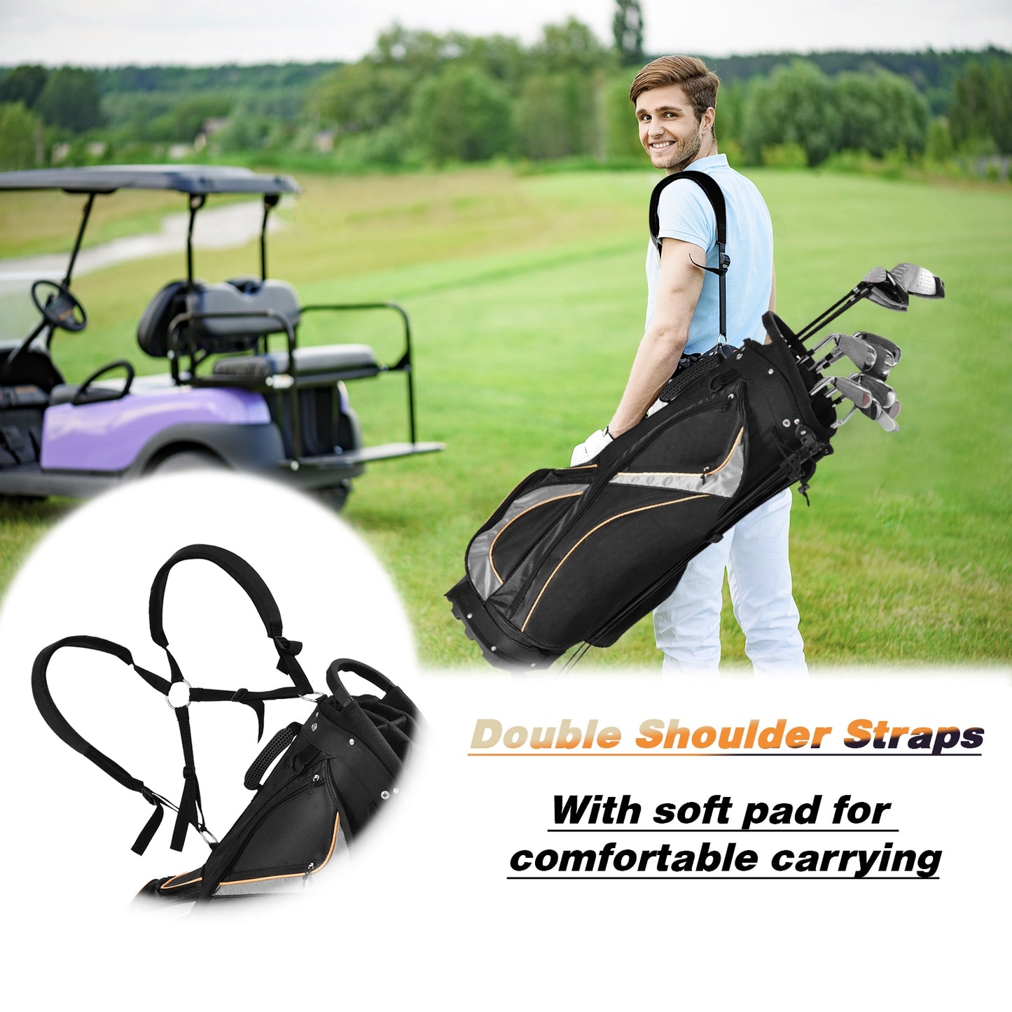 9 Inch Golf Stand Bag Divider Carry Pockets Storage Kids Crystal