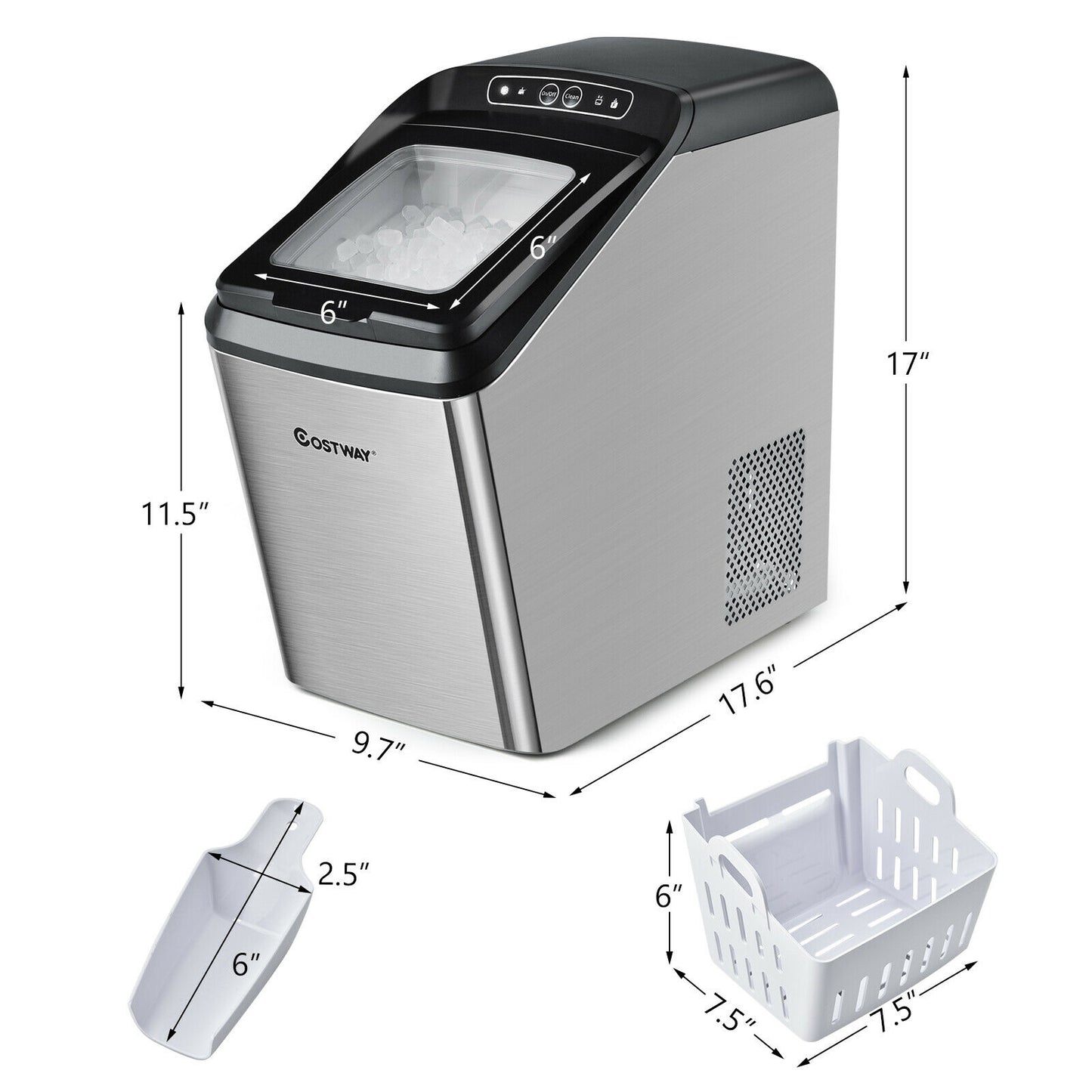 Ice Making Machine with 29 Pounds Pebble Ice per Day-Silver Kids Crystal