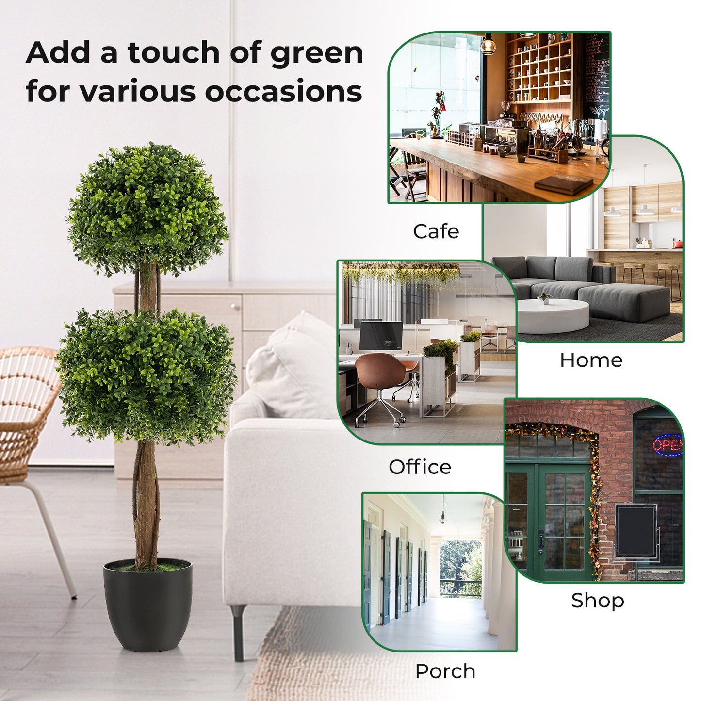 40 Inch Artificial Boxwood Topiary Ball Tree for Front Porch Patio Home-Green Kids Crystal