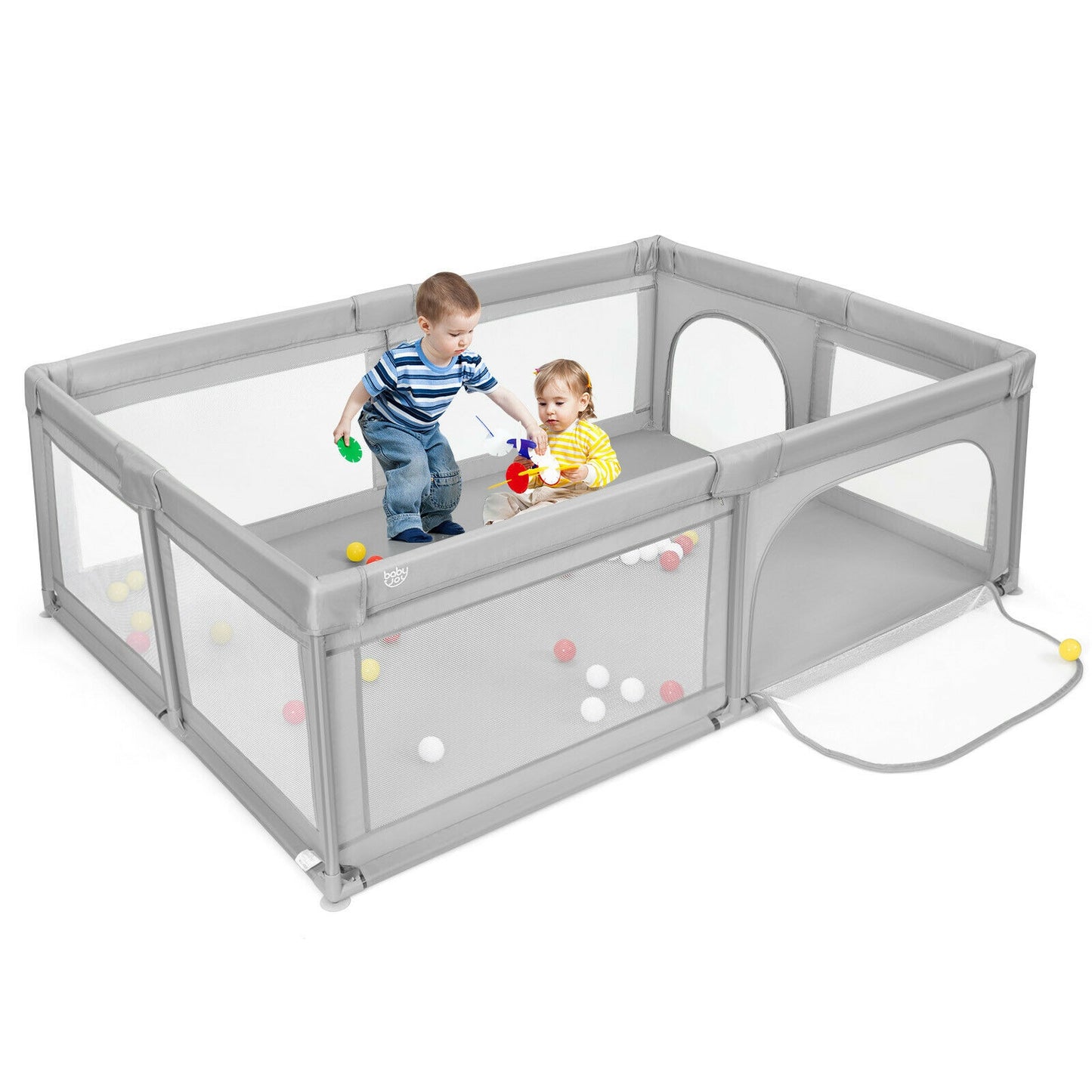Extra-Large Safety Baby Fence with 50 Ocean Balls-Gray Kids Crystal