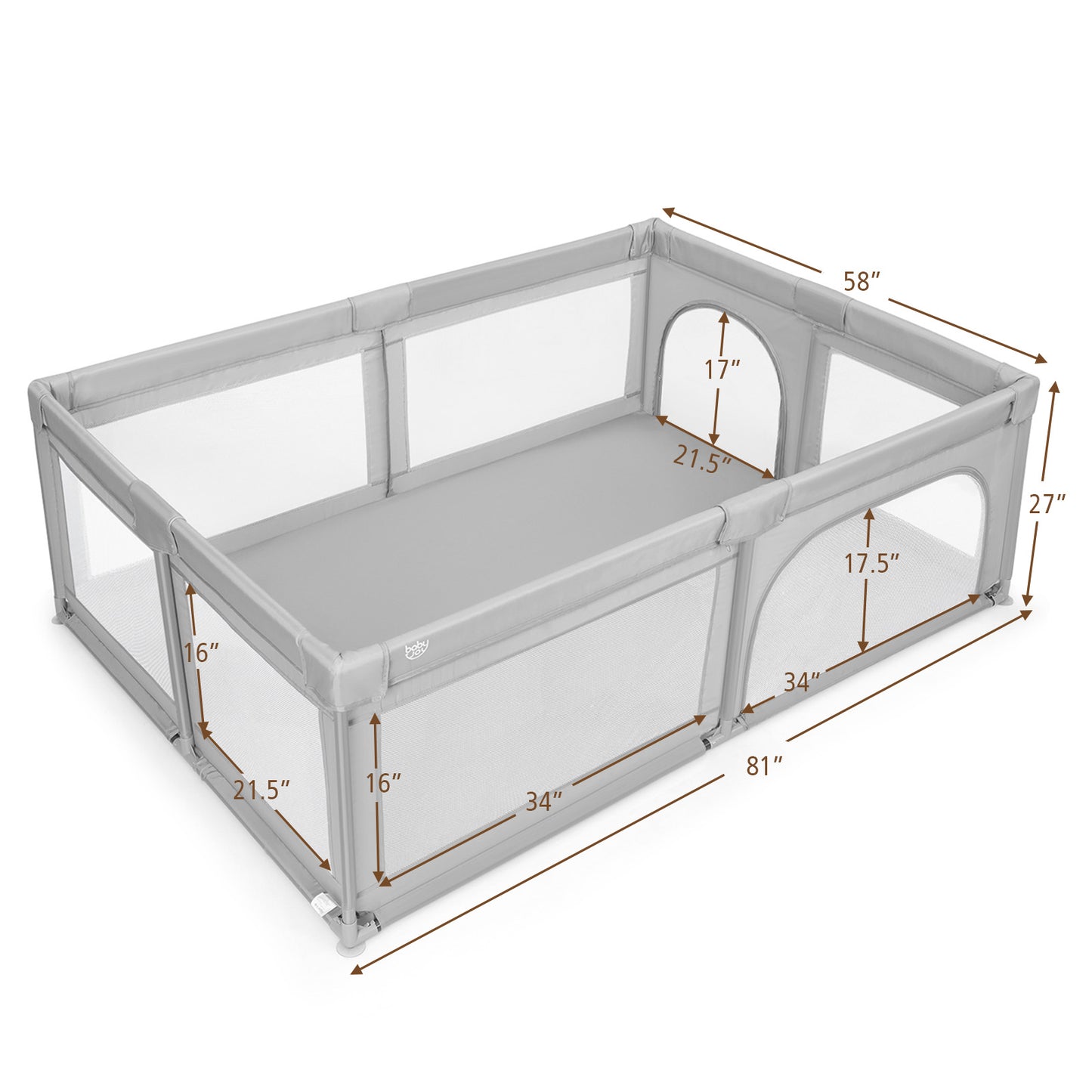 Extra-Large Safety Baby Fence with 50 Ocean Balls-Gray Kids Crystal