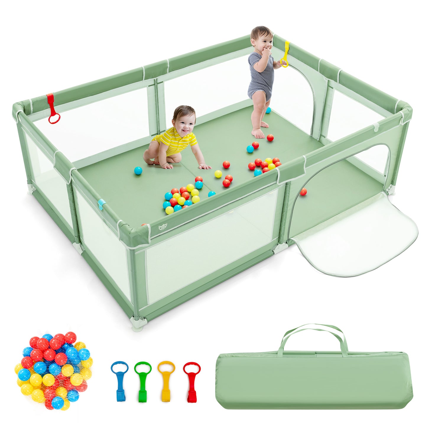 Extra-Large Safety Baby Fence with 50 Ocean Balls-Green Kids Crystal