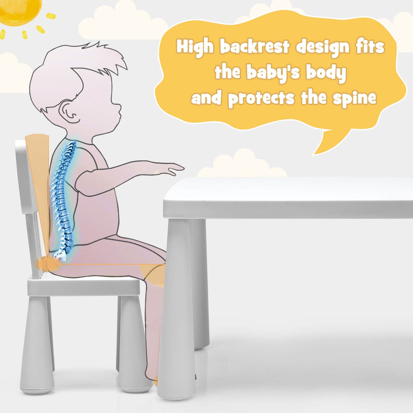 3 Pieces Toddler Multi Activity Play Dining Study Kids Table and Chair Set-White Kids Crystal