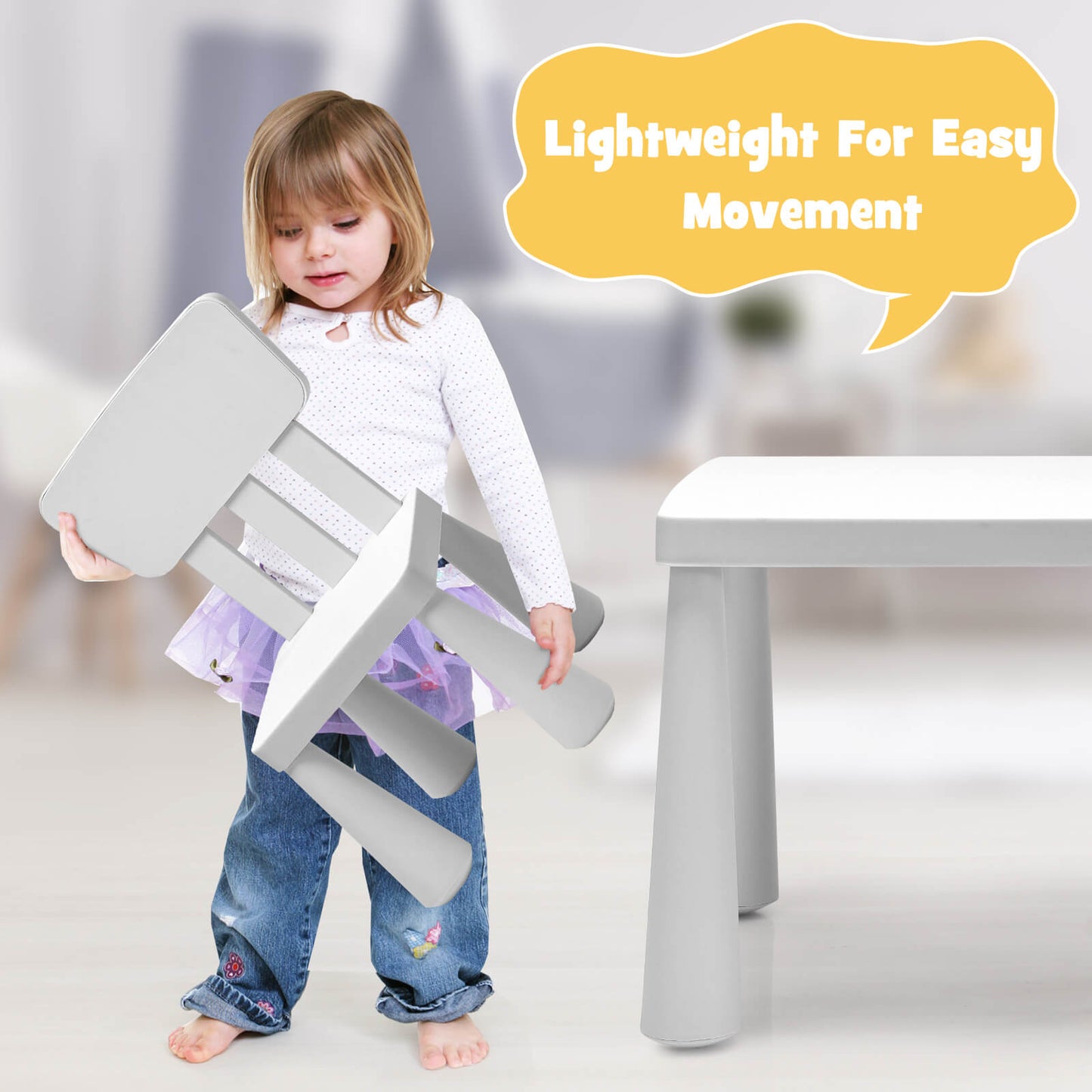 3 Pieces Toddler Multi Activity Play Dining Study Kids Table and Chair Set-White Kids Crystal