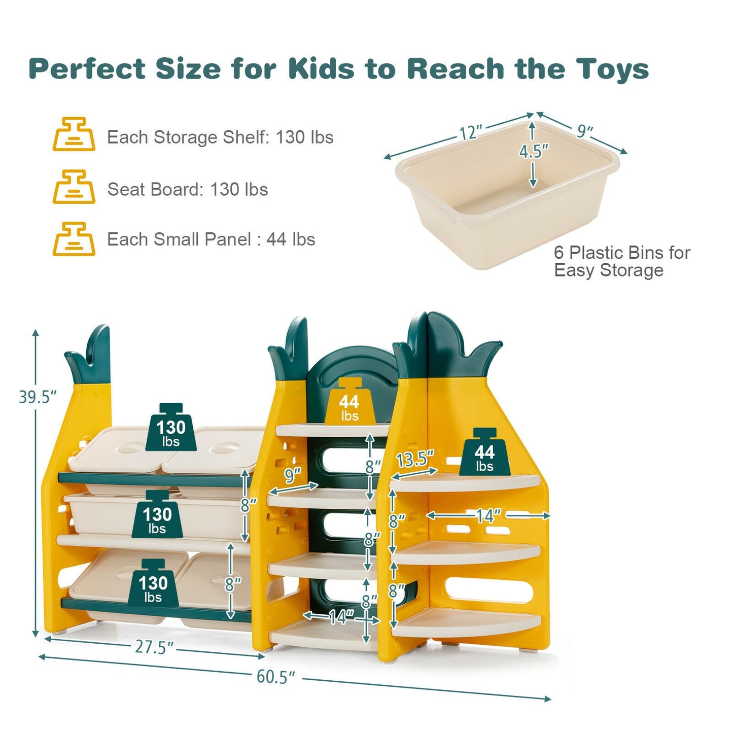 3-in-1 Kids Toy Storage Organizer with Bookshelf Corner Rack Kids Crystal