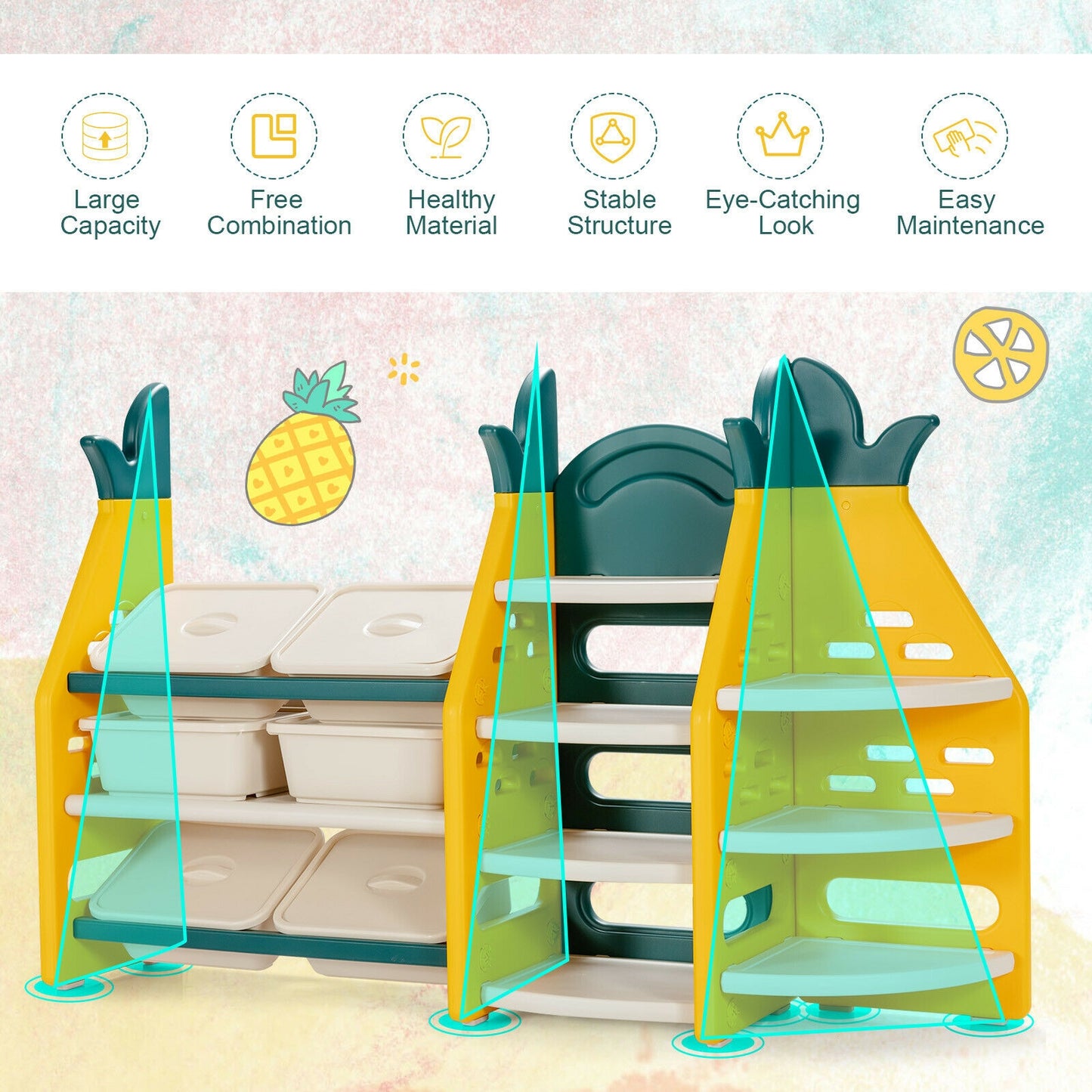 3-in-1 Kids Toy Storage Organizer with Bookshelf Corner Rack Kids Crystal