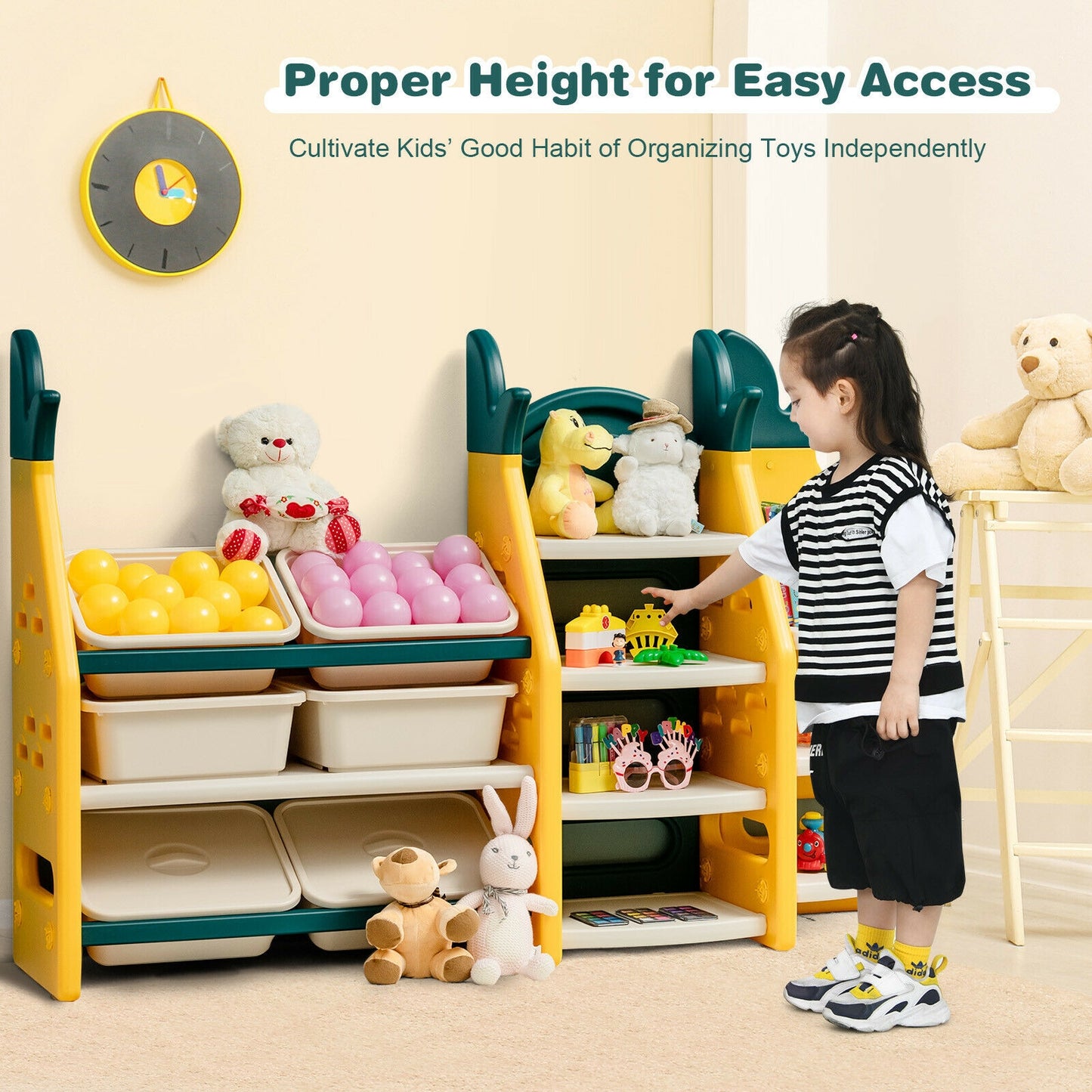 3-in-1 Kids Toy Storage Organizer with Bookshelf Corner Rack Kids Crystal