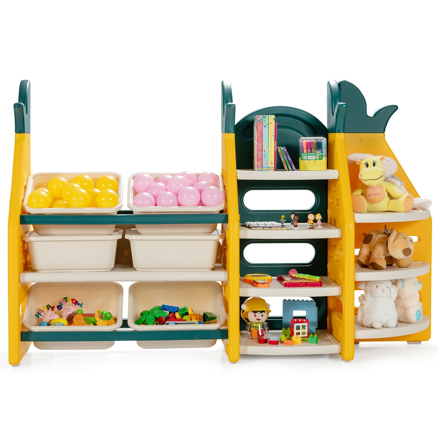 3-in-1 Kids Toy Storage Organizer with Bookshelf Corner Rack Kids Crystal