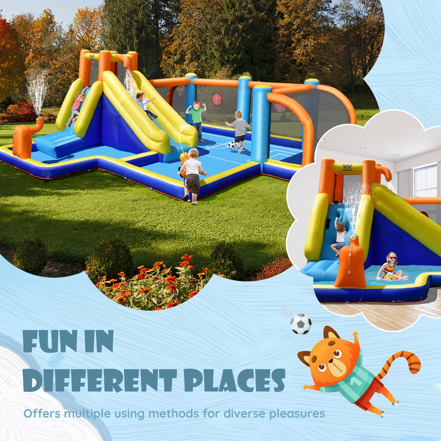 Giant Soccer-Themed Inflatable Water Slide with 735W Blower