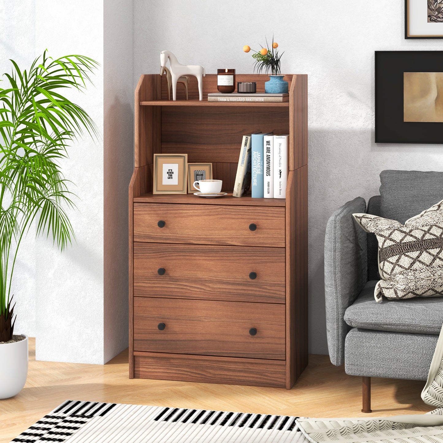 Modern Storage Dresser with Anti-toppling Device-Walnut Kids Crystal