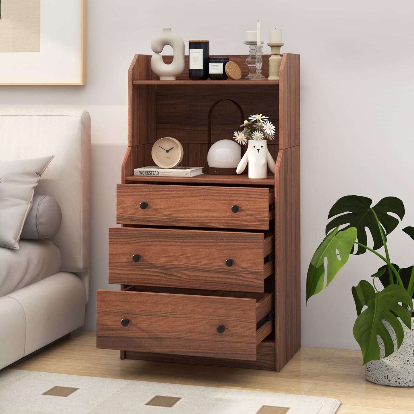 Modern Storage Dresser with Anti-toppling Device-Walnut Kids Crystal