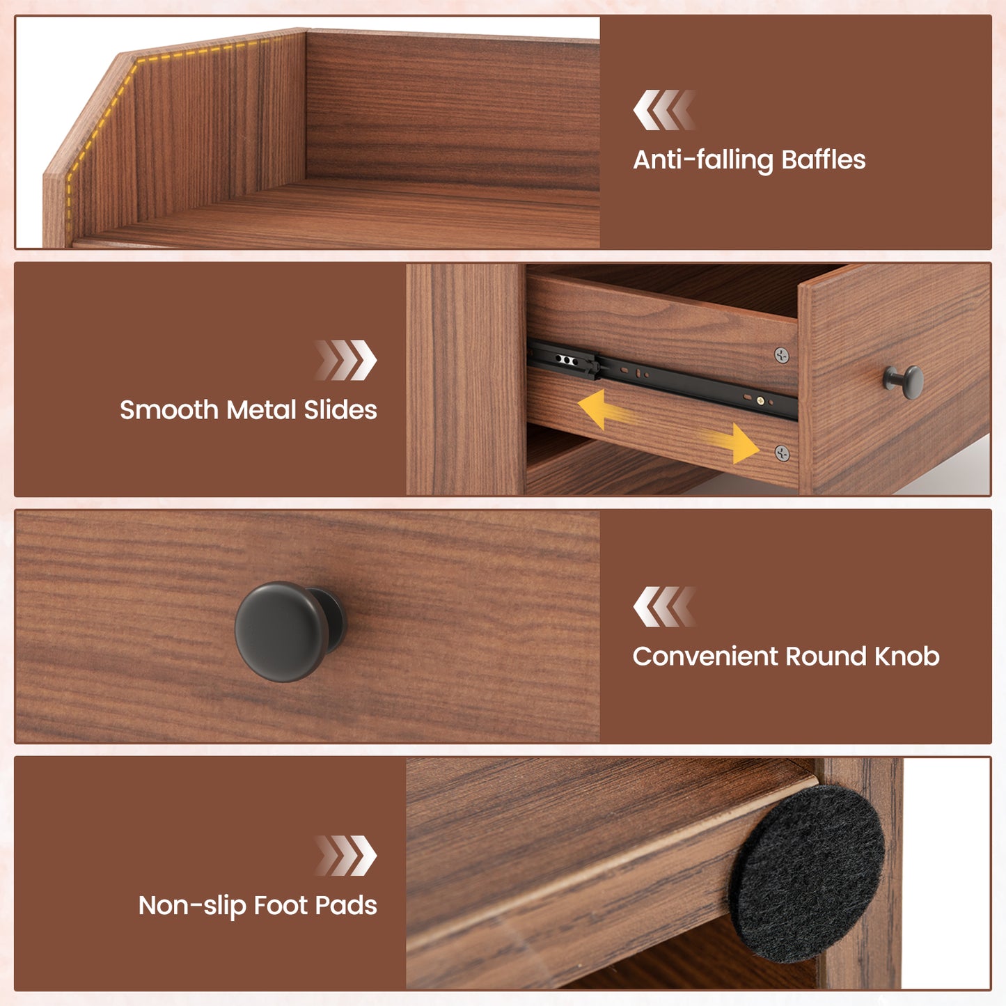 Modern Storage Dresser with Anti-toppling Device-Walnut Kids Crystal