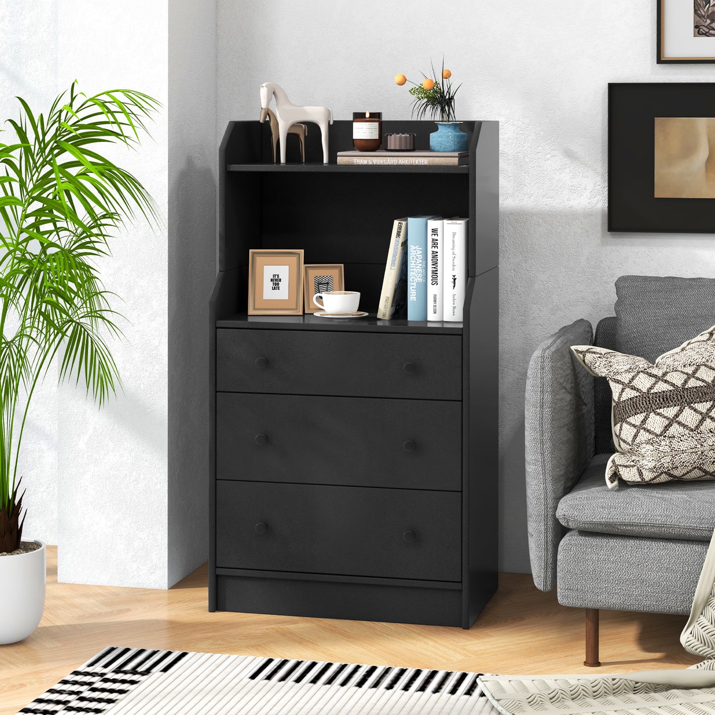 Modern Storage Dresser with Anti-toppling Device-Black Kids Crystal