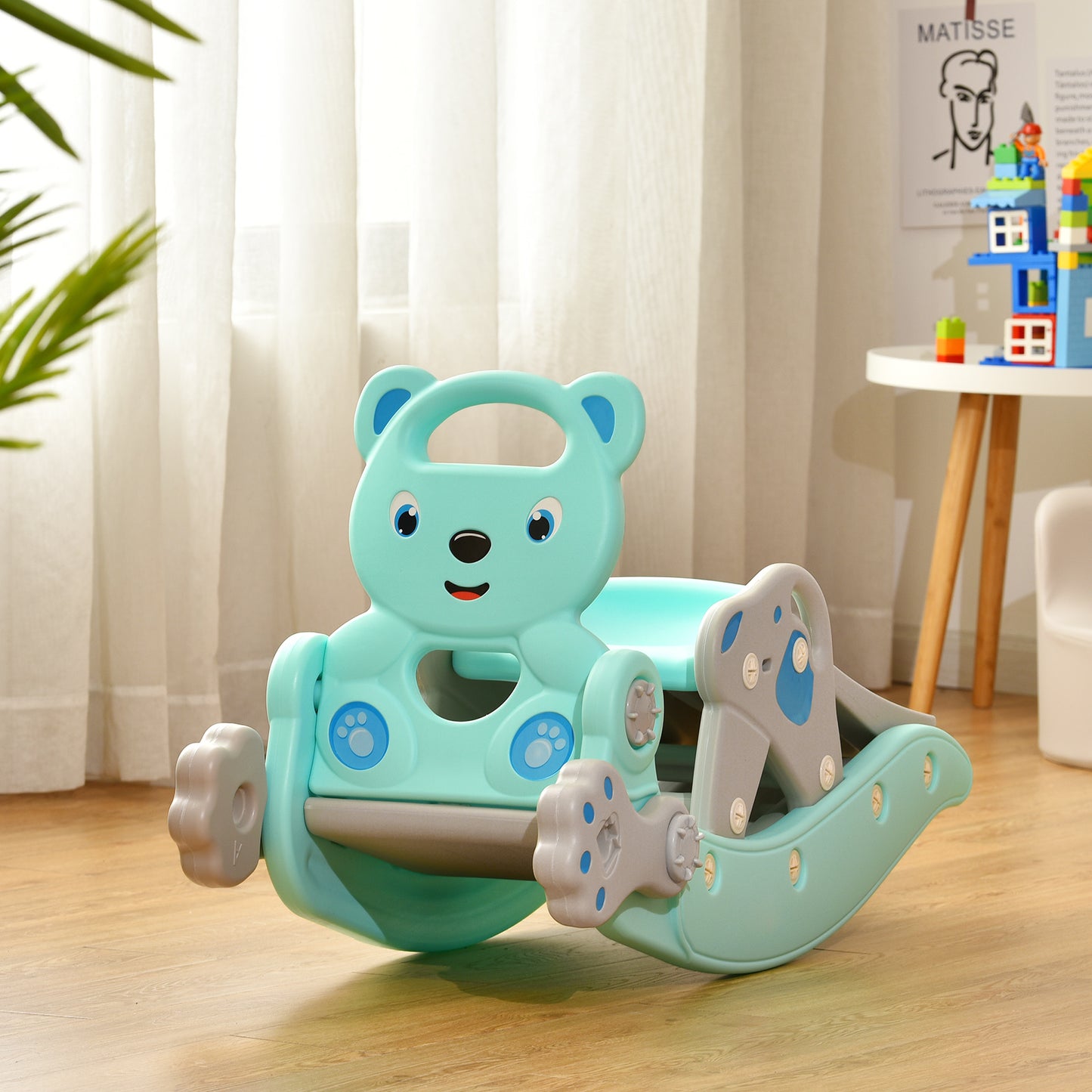 4-in-1 Toddler Slide and Rocking Horse Playset with Basketball Hoop-Blue Kids Crystal