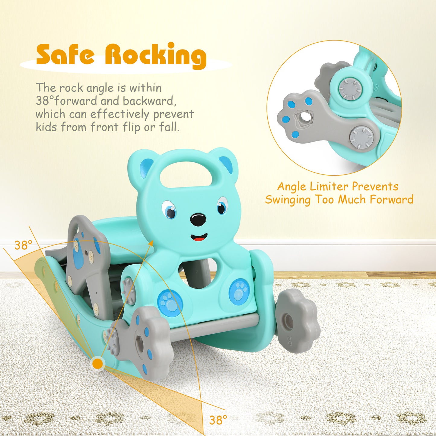 4-in-1 Toddler Slide and Rocking Horse Playset with Basketball Hoop-Blue Kids Crystal