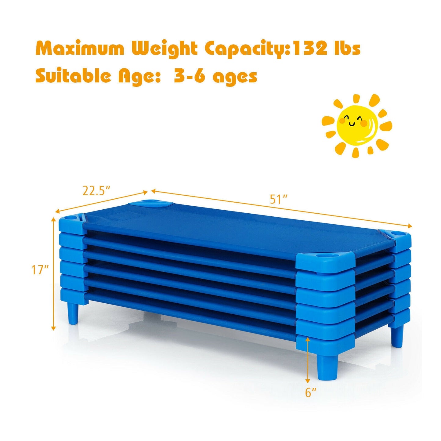 52 Inch x 23 Inch Pack of 6 Kids Stackable Daycare Rest Mat Kids Crystal