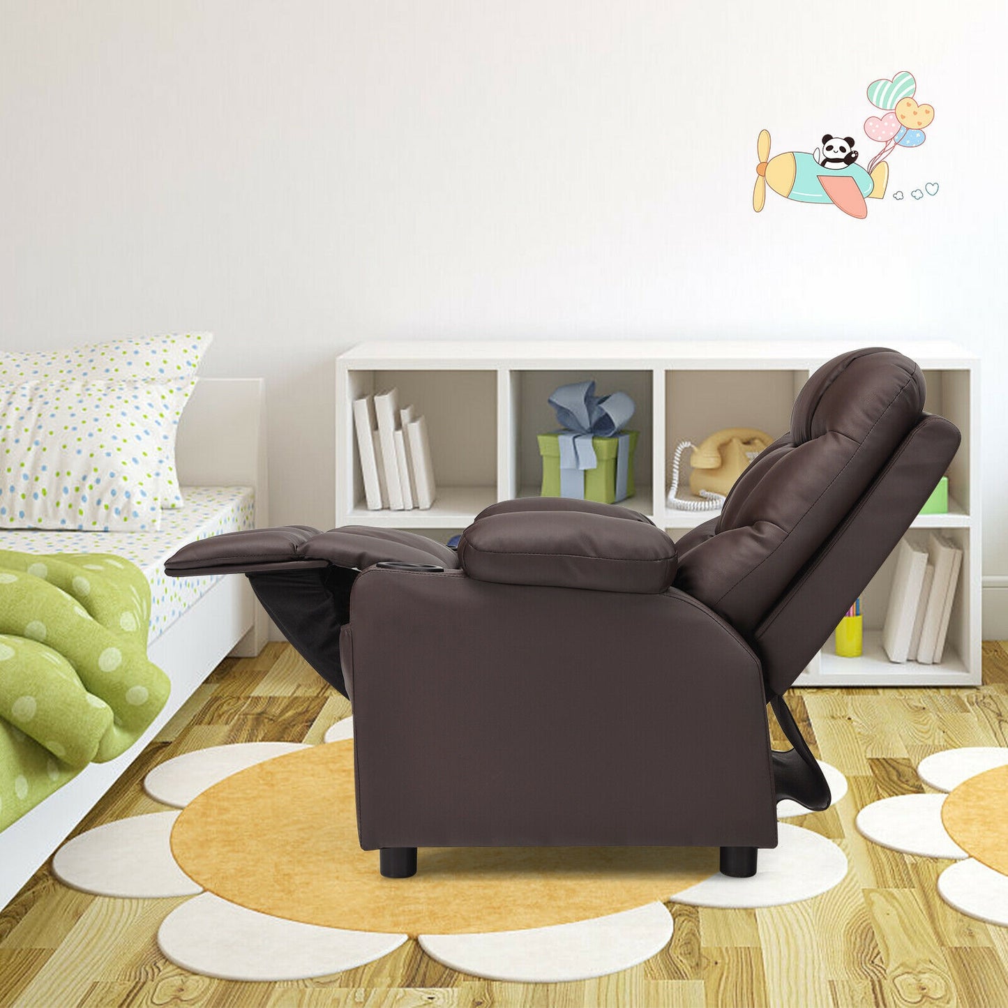 Kids Recliner Chair with Cup Holder and Footrest for Children-Brown Kids Crystal