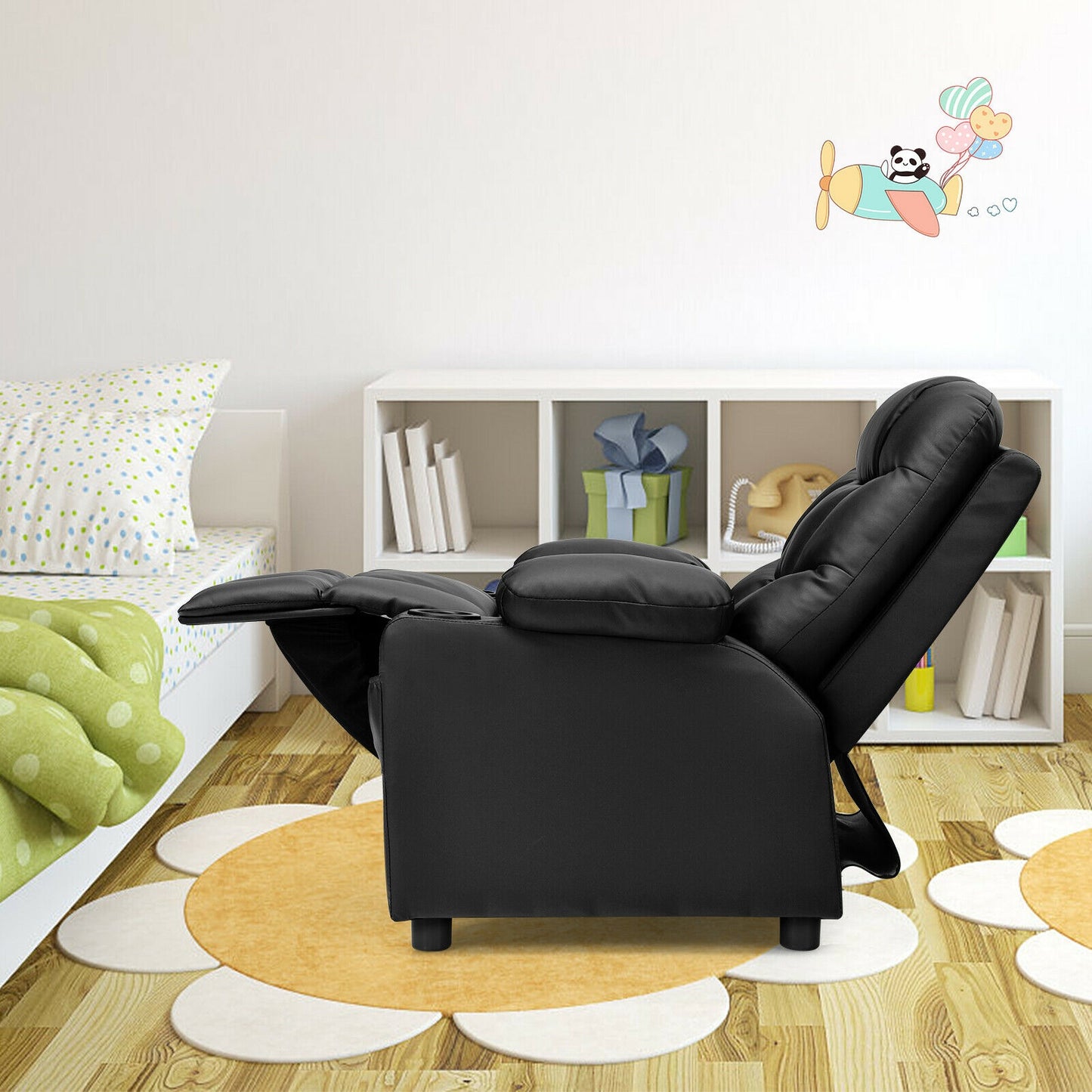 Kids Recliner Chair with Cup Holder and Footrest for Children-Black Kids Crystal