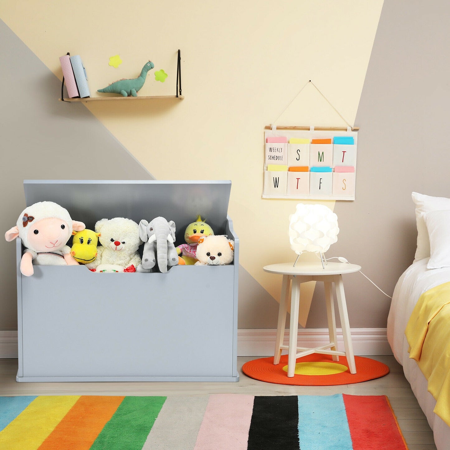 Kids Toy Wooden Flip-top Storage Box Chest Bench with Cushion Hinge-Gray Kids Crystal