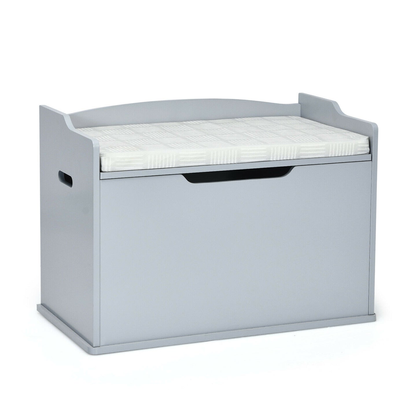 Kids Toy Wooden Flip-top Storage Box Chest Bench with Cushion Hinge-Gray Kids Crystal