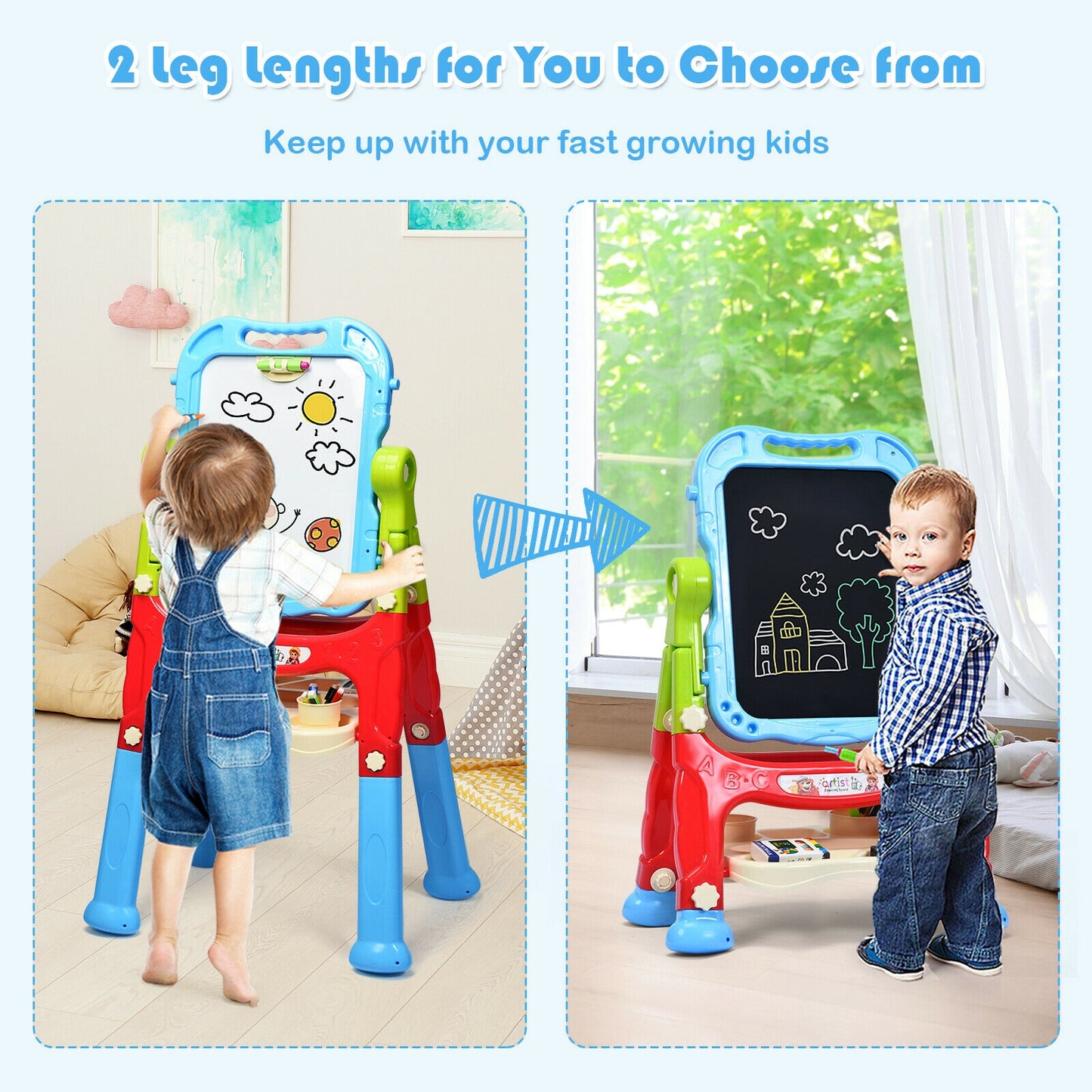 Height Adjustable Kids Art Easel Magnetic Double Sided Board-Blue Kids Crystal