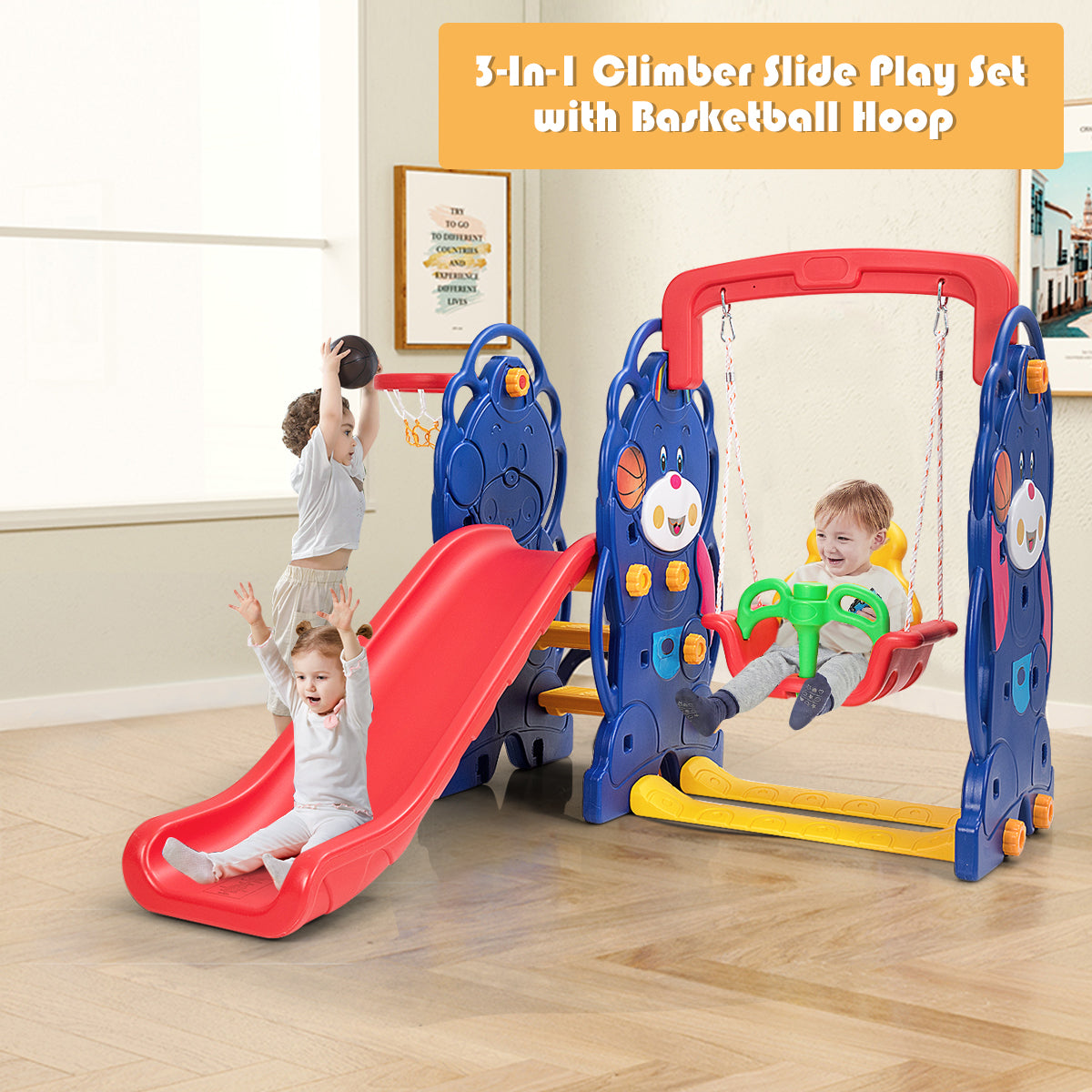 3-in-1 Toddler Climber and Swing Playset Kids Crystal