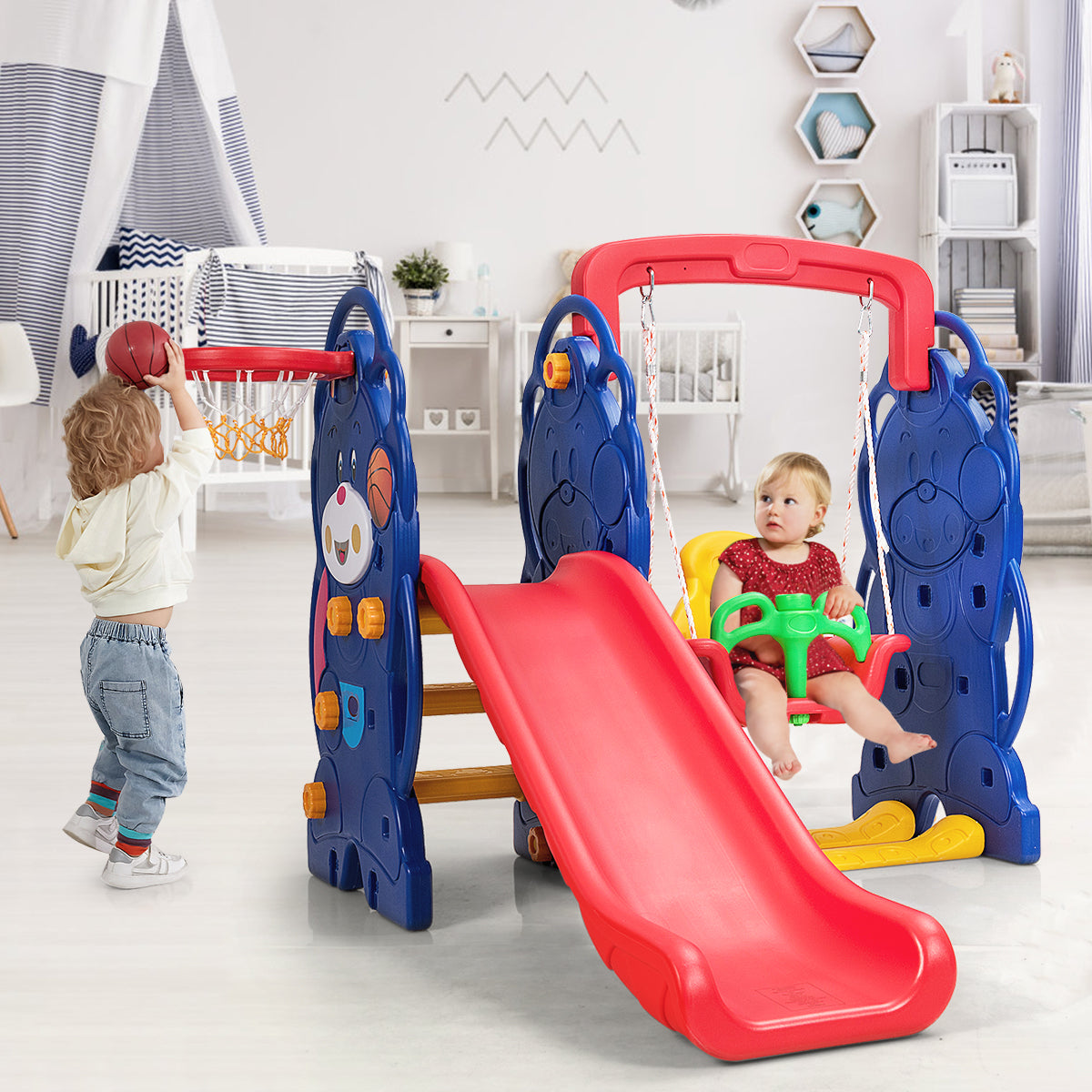3-in-1 Toddler Climber and Swing Playset Kids Crystal
