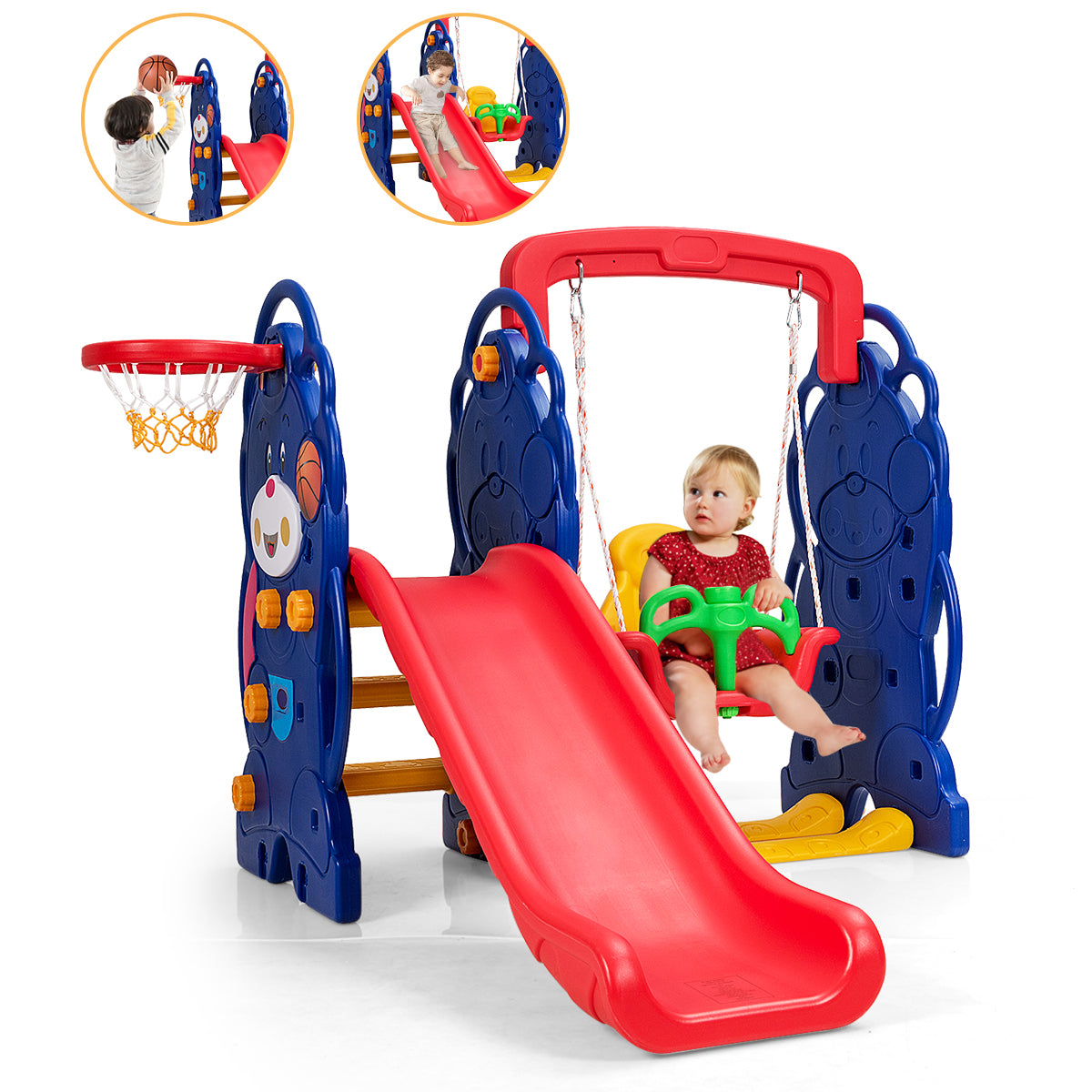 3-in-1 Toddler Climber and Swing Playset Kids Crystal
