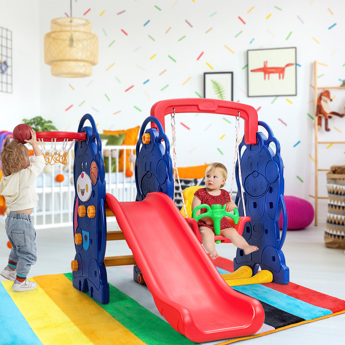 3-in-1 Toddler Climber and Swing Playset Kids Crystal