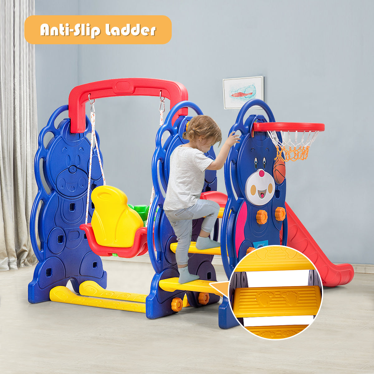 3-in-1 Toddler Climber and Swing Playset Kids Crystal
