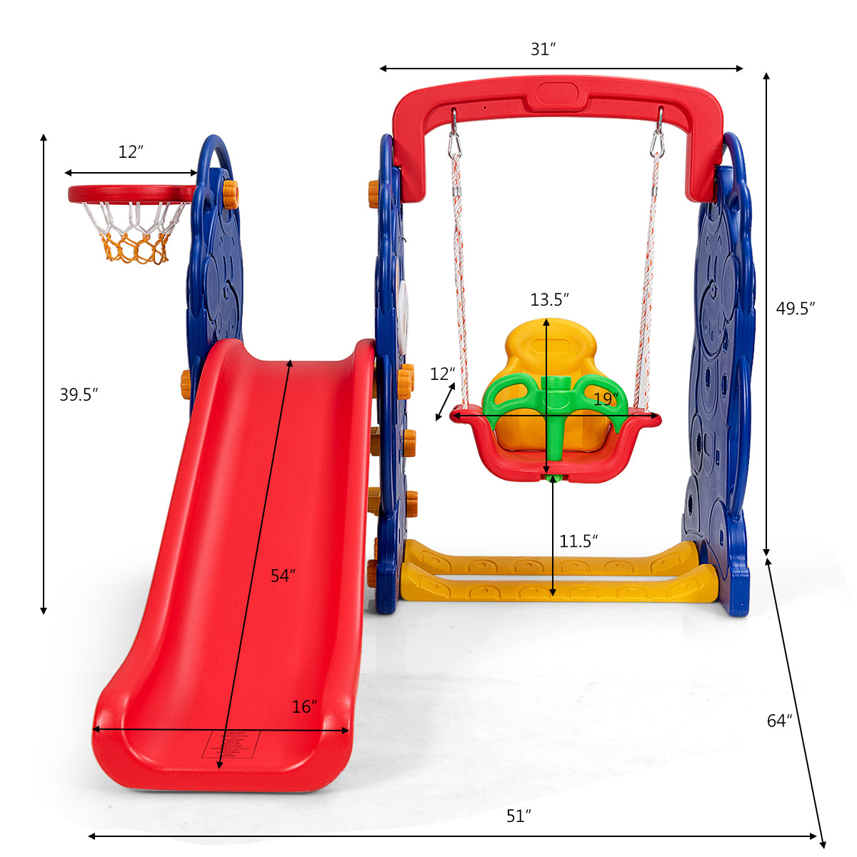 3-in-1 Toddler Climber and Swing Playset Kids Crystal