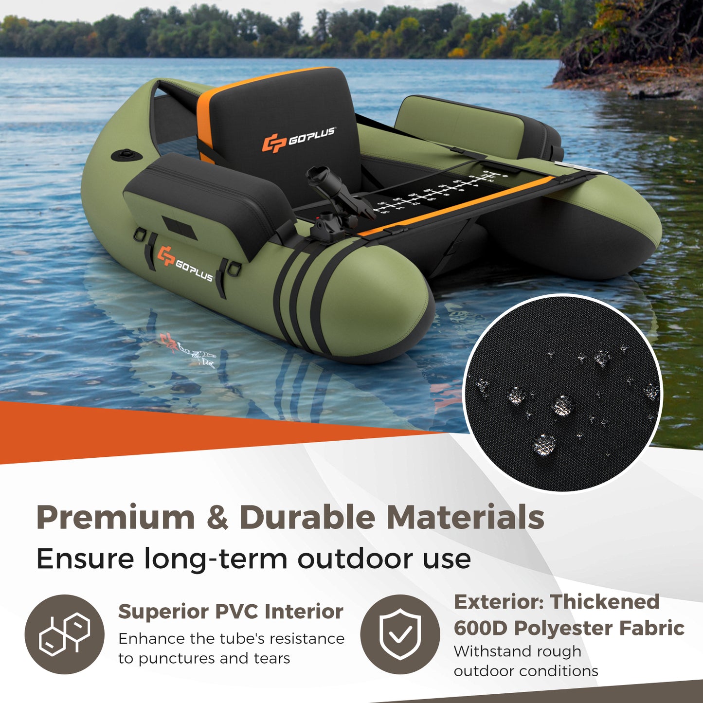 Inflatable Fishing Float Tube with Storage Pockets and Fish Ruler-Green Kids Crystal