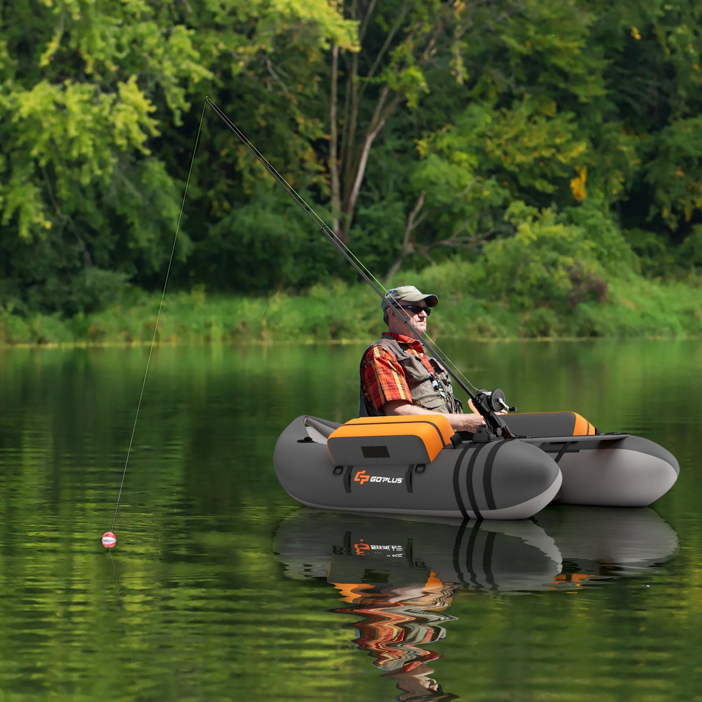 Inflatable Fishing Float Tube with Fish Ruler and Pump Storage Pockets-Gray Kids Crystal
