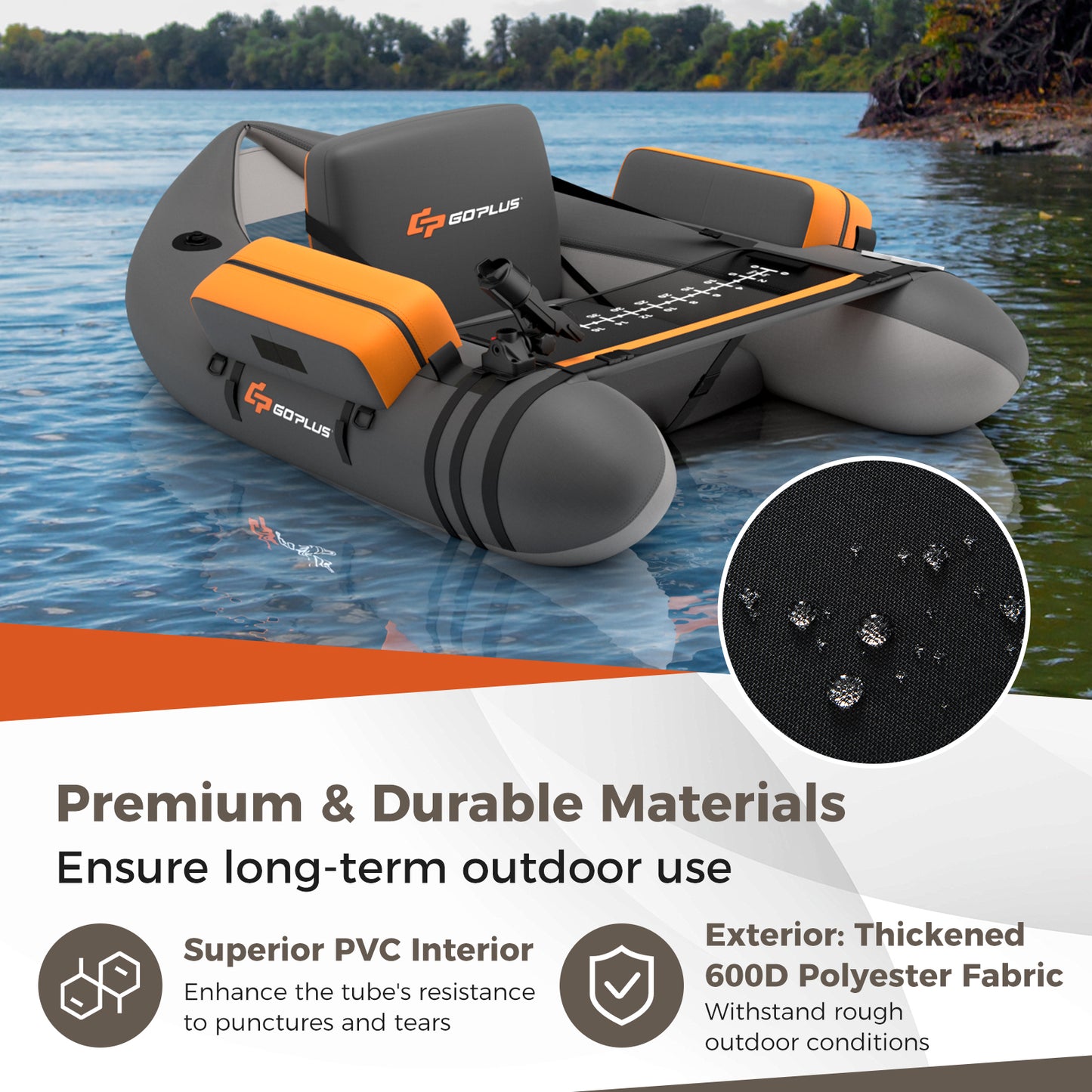 Inflatable Fishing Float Tube with Fish Ruler and Pump Storage Pockets-Gray Kids Crystal