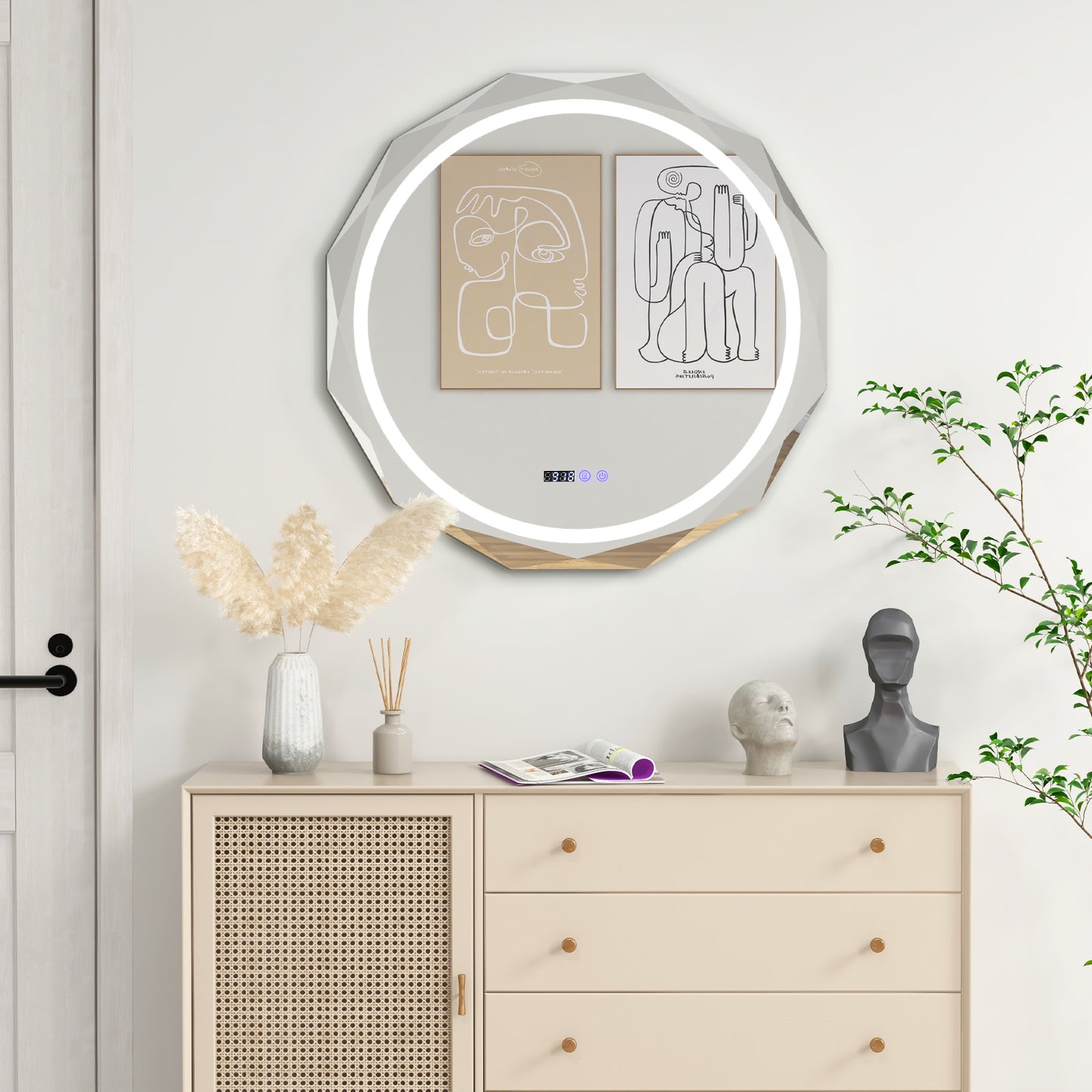 Defogging LED Bathroom Mirror with Stepless 3 Colors Temperature Kids Crystal