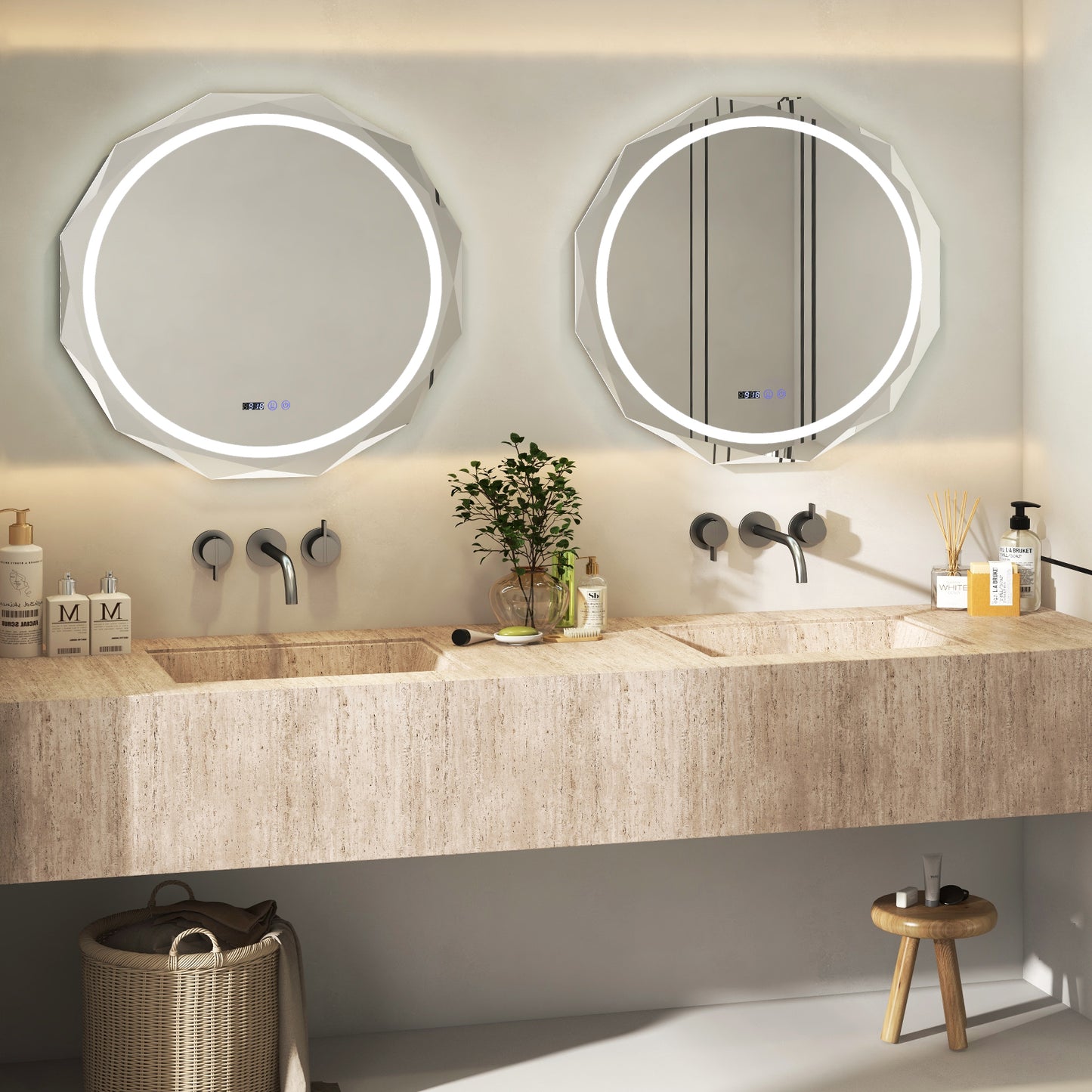 Defogging LED Bathroom Mirror with Stepless 3 Colors Temperature Kids Crystal