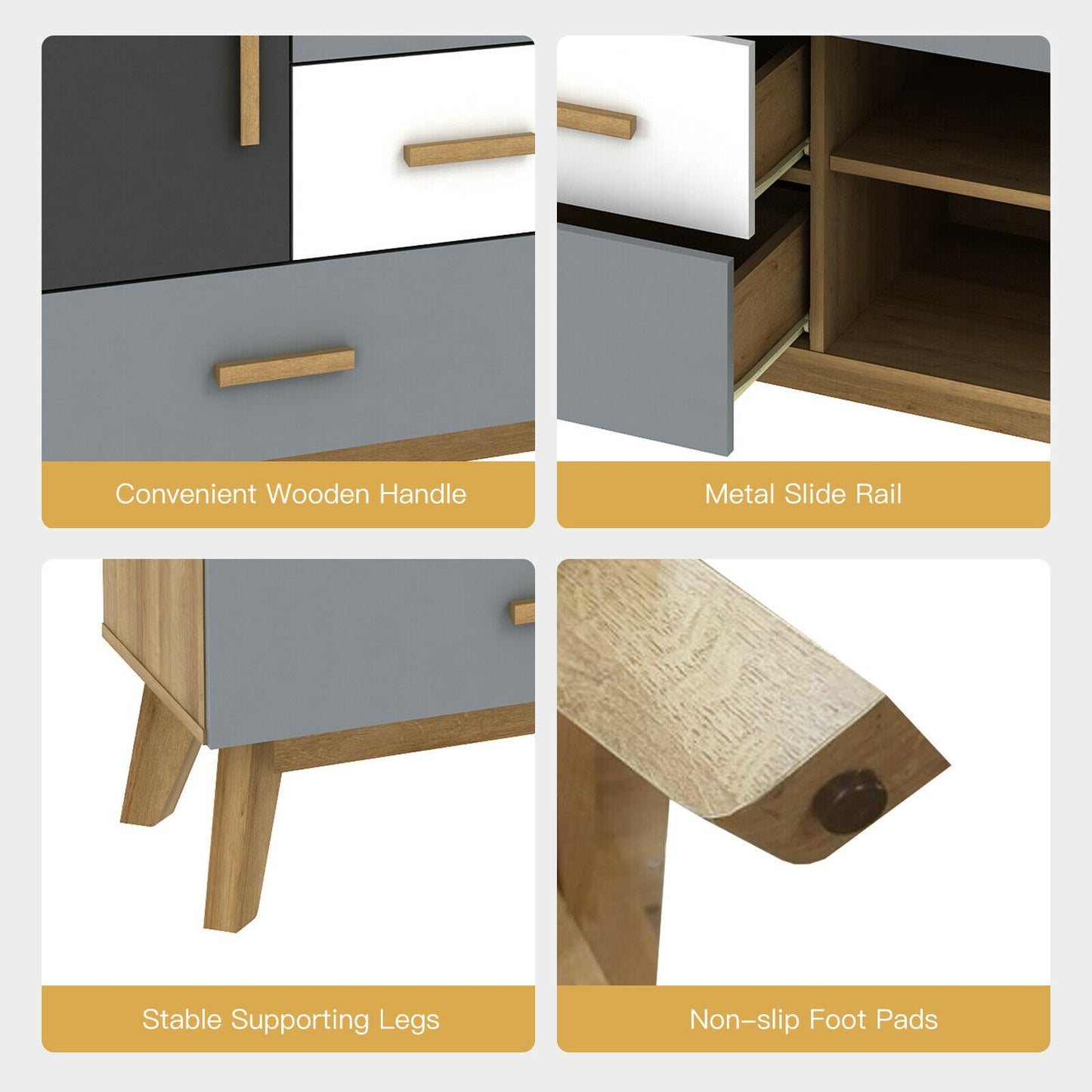 Free-standing Storage Floor Cabinet with 2 Doors and 3 Drawers Kids Crystal