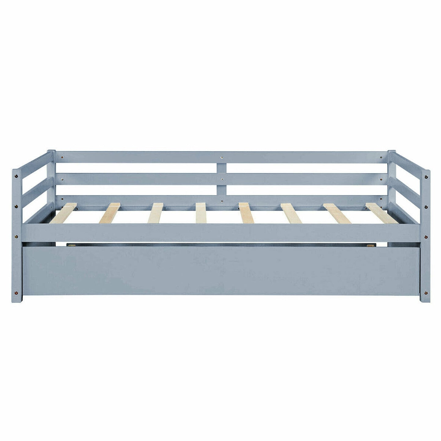Twin Size Trundle Platform Bed Frame with Wooden Slat Support-Gray Kids Crystal