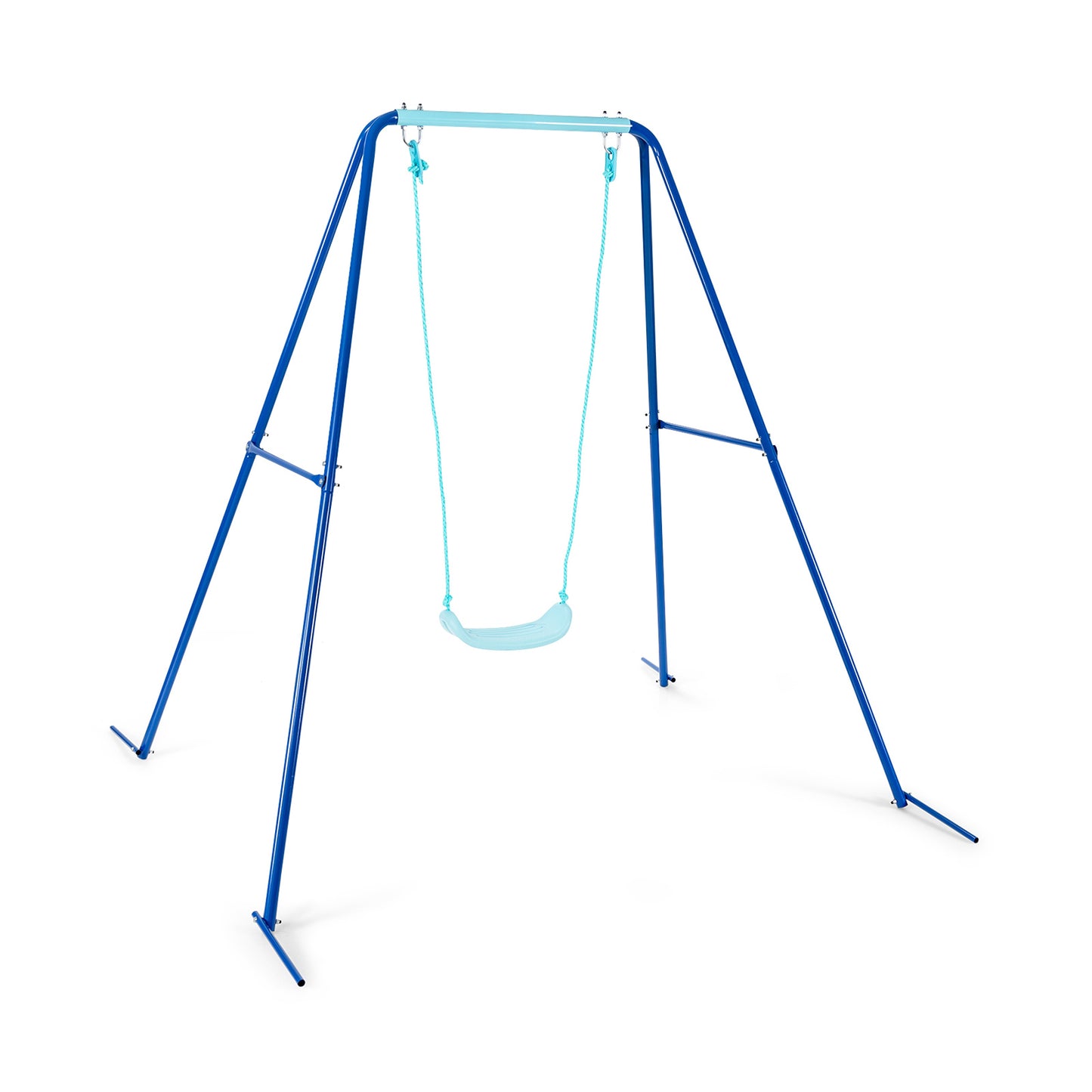Outdoor Kids Swing Set with Heavy-Duty Metal A-Frame and Ground Stakes-Blue Kids Crystal