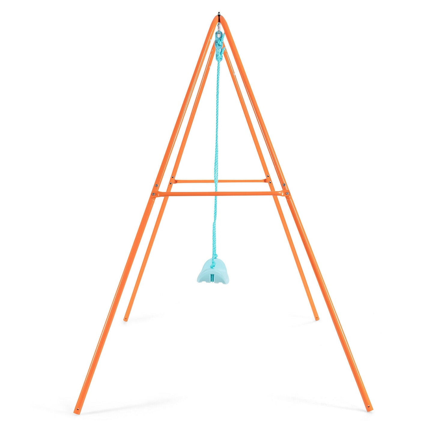 Outdoor Kids Swing Set with Heavy-Duty Metal A-Frame and Ground Stakes-Orange Kids Crystal