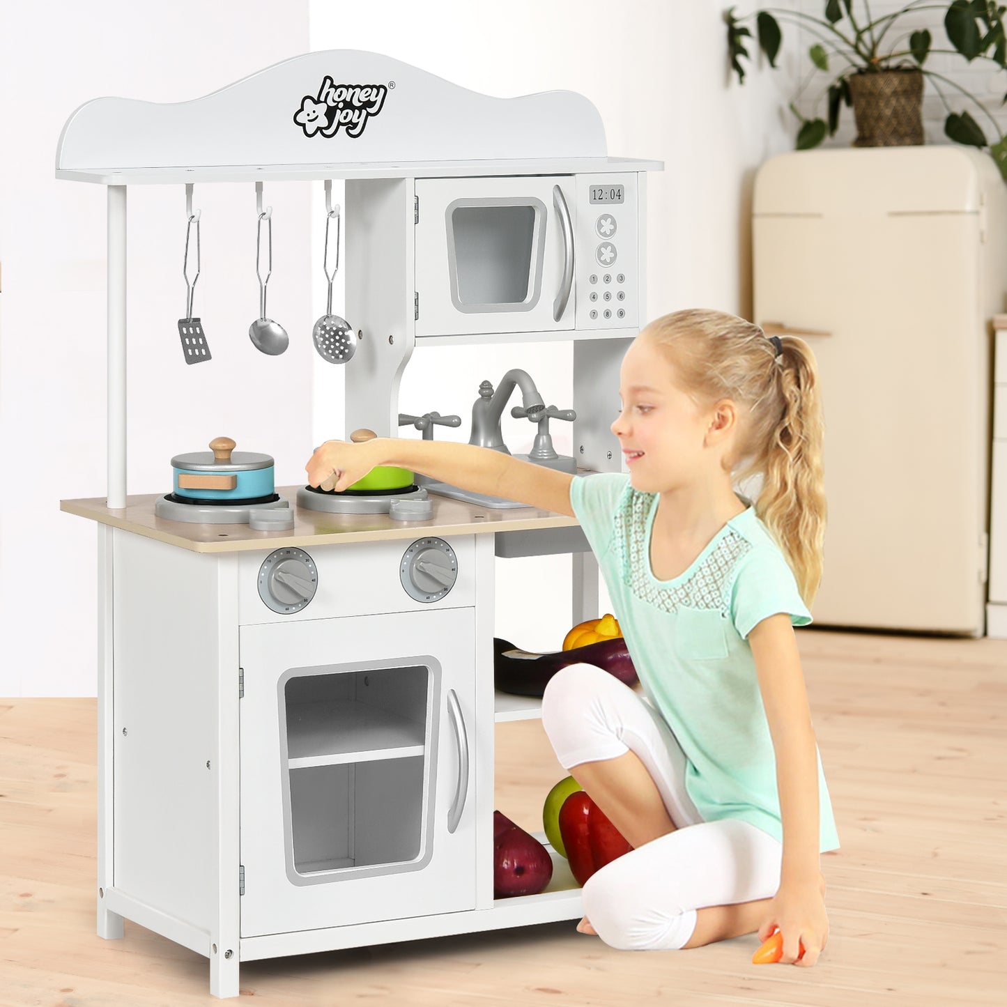 Wooden Pretend Play Kitchen Set for Kids with Accessories and Sink Kids Crystal