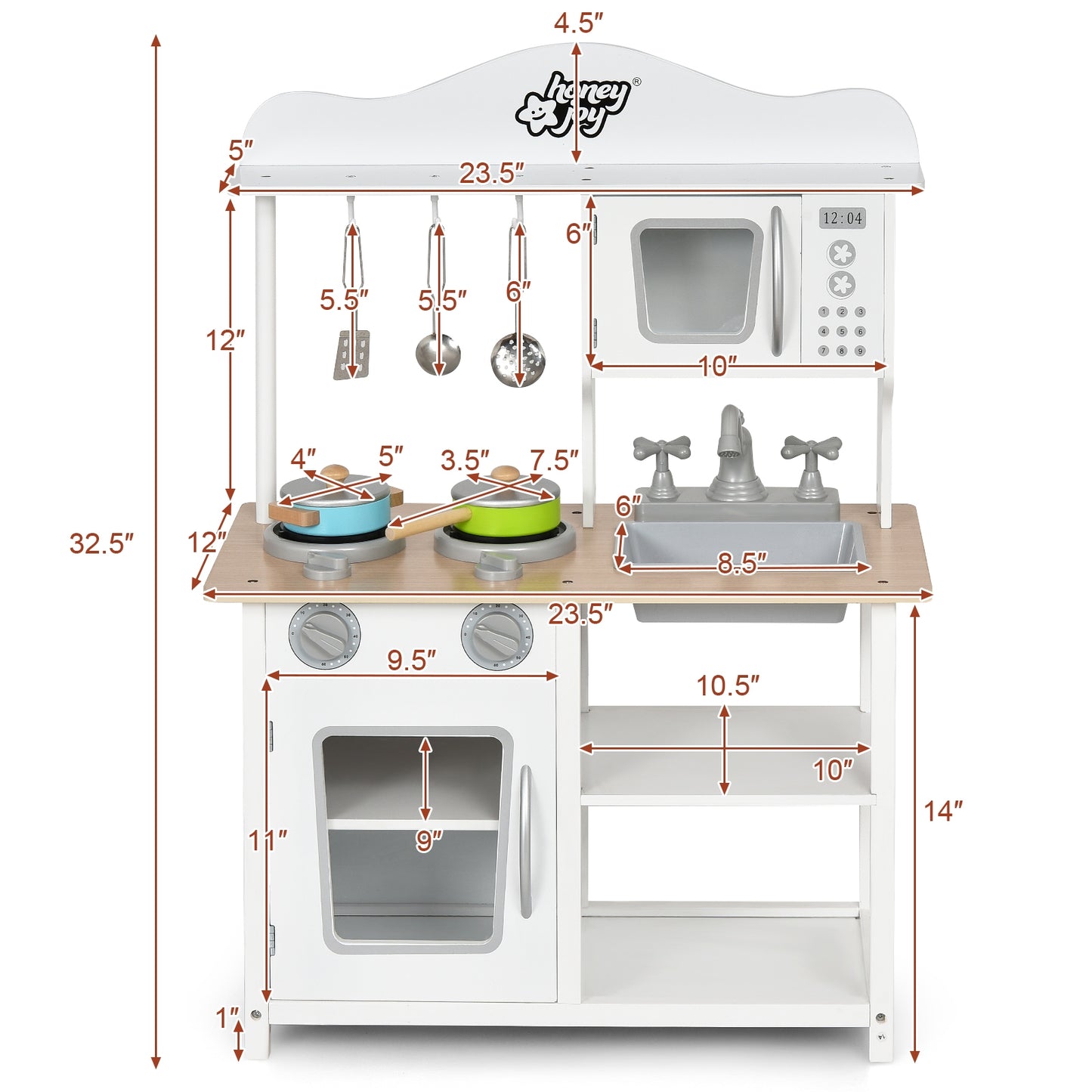 Wooden Pretend Play Kitchen Set for Kids with Accessories and Sink Kids Crystal