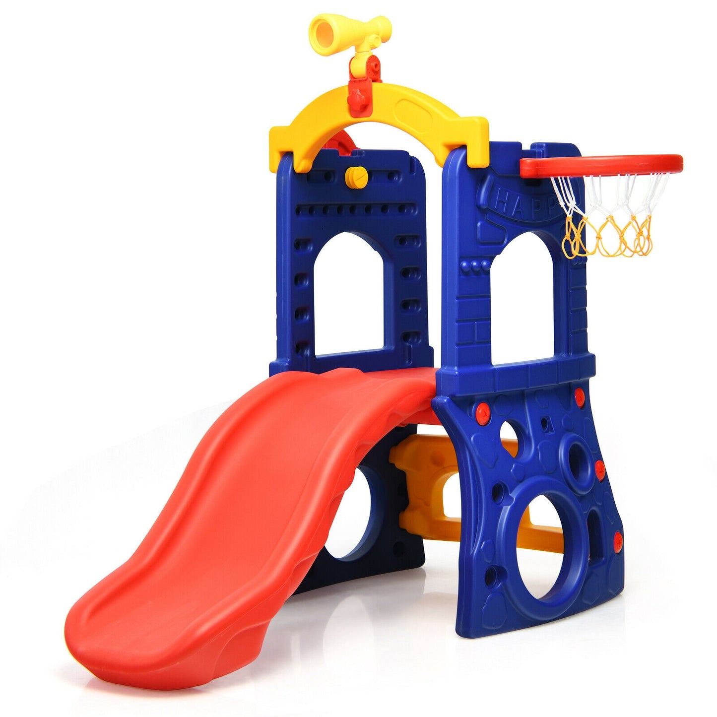6-in-1 Freestanding Kids Slide with Basketball Hoop and Ring Toss Kids Crystal