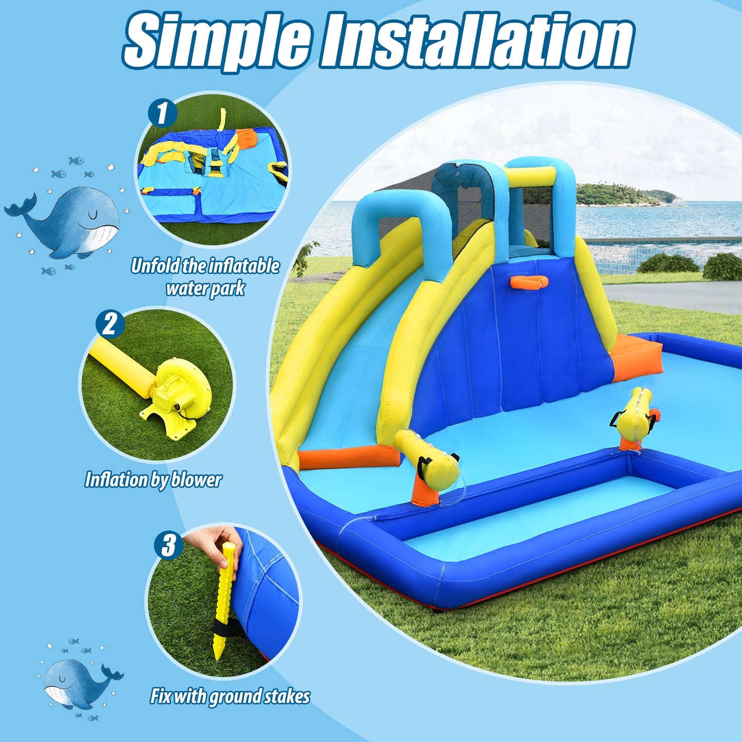 6-in-1 Inflatable Water Slide Jumping House without Blower Kids Crystal