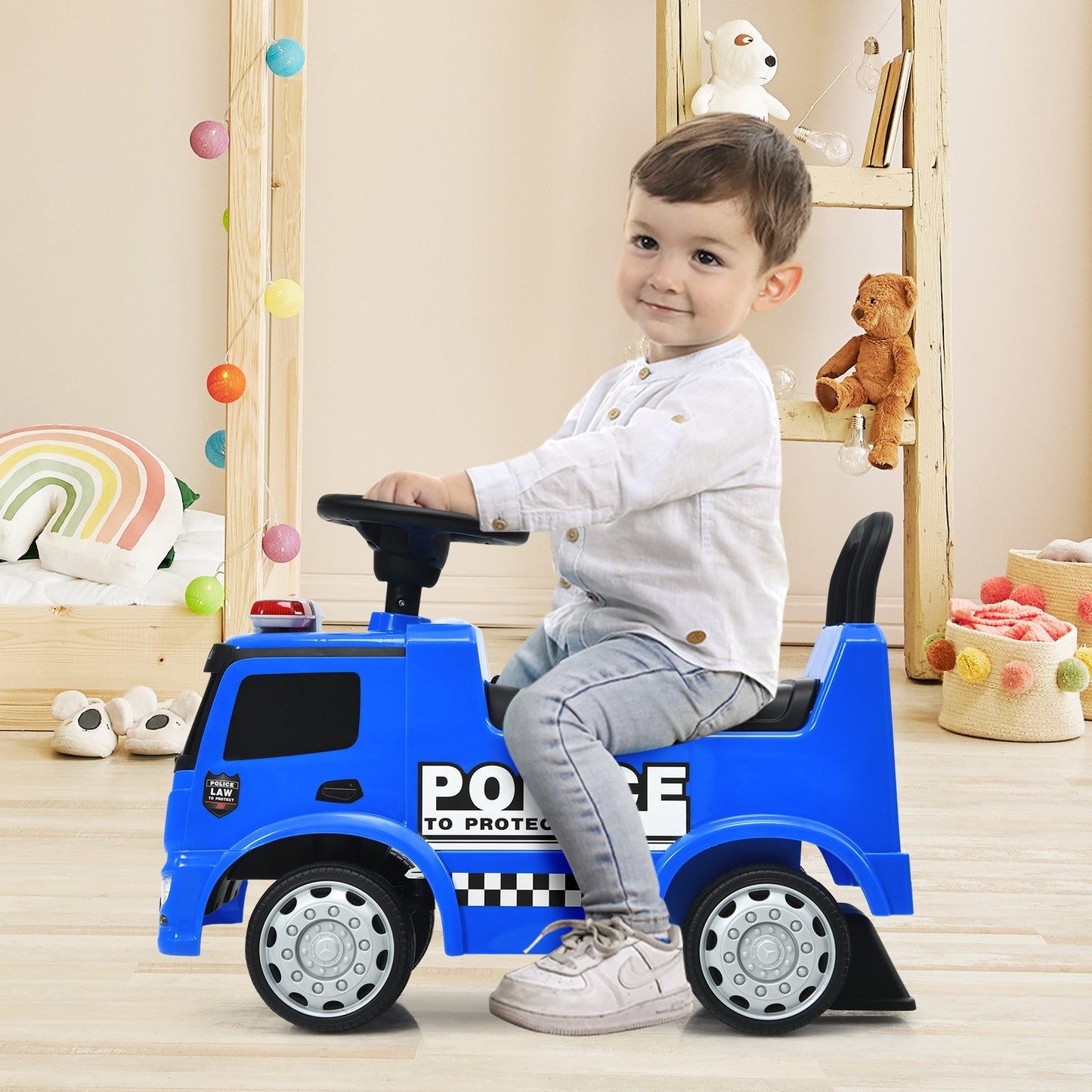 Mercedes Benz Kids Ride On Push Licensed Police Car-Blue Kids Crystal