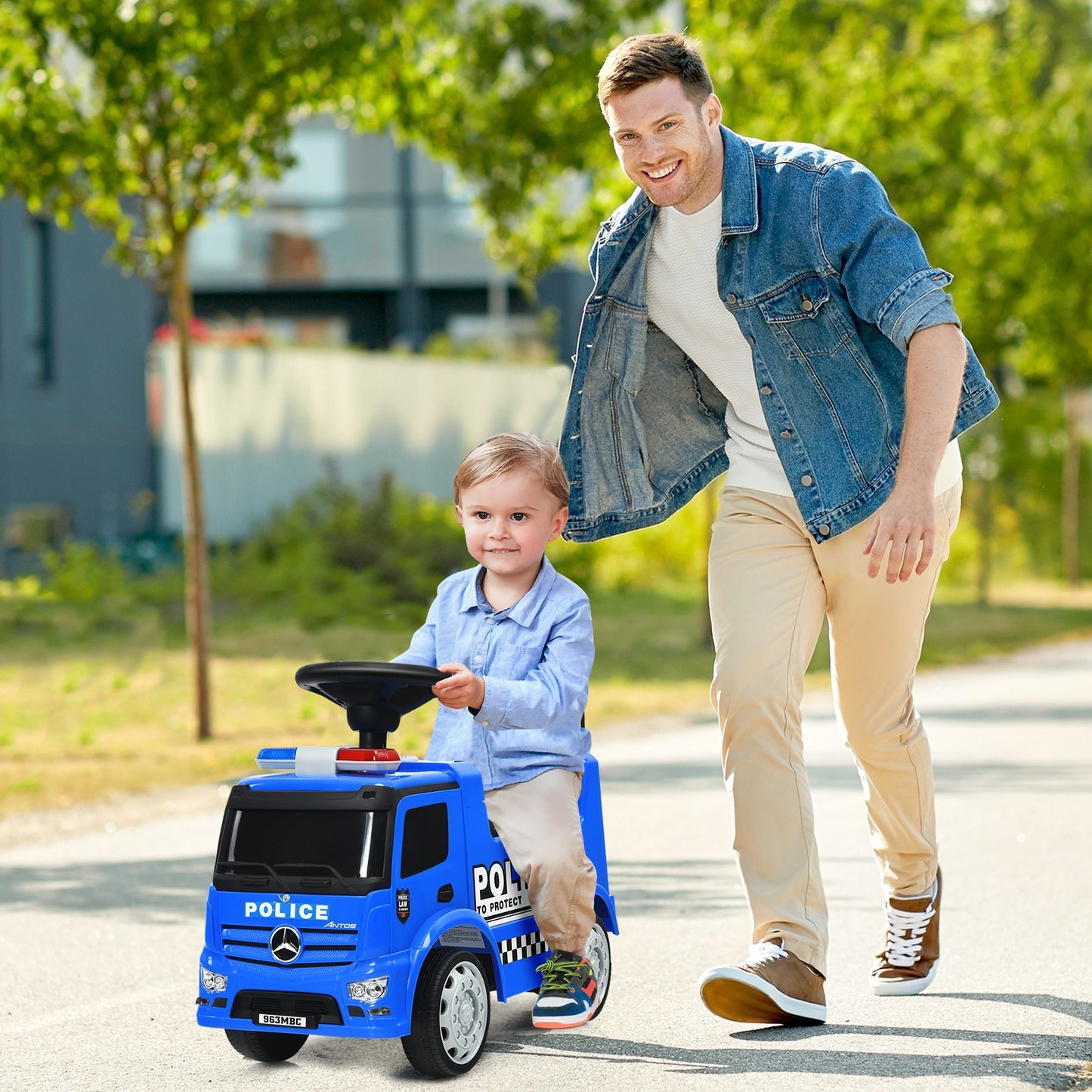 Mercedes Benz Kids Ride On Push Licensed Police Car-Blue Kids Crystal