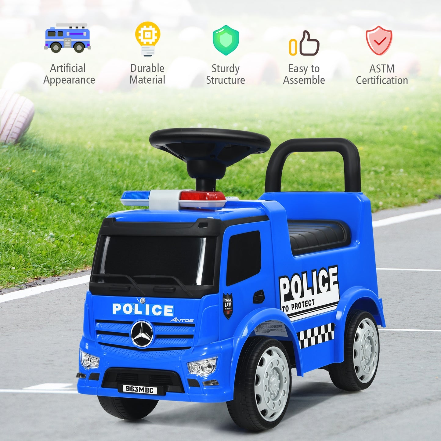 Mercedes Benz Kids Ride On Push Licensed Police Car-Blue Kids Crystal